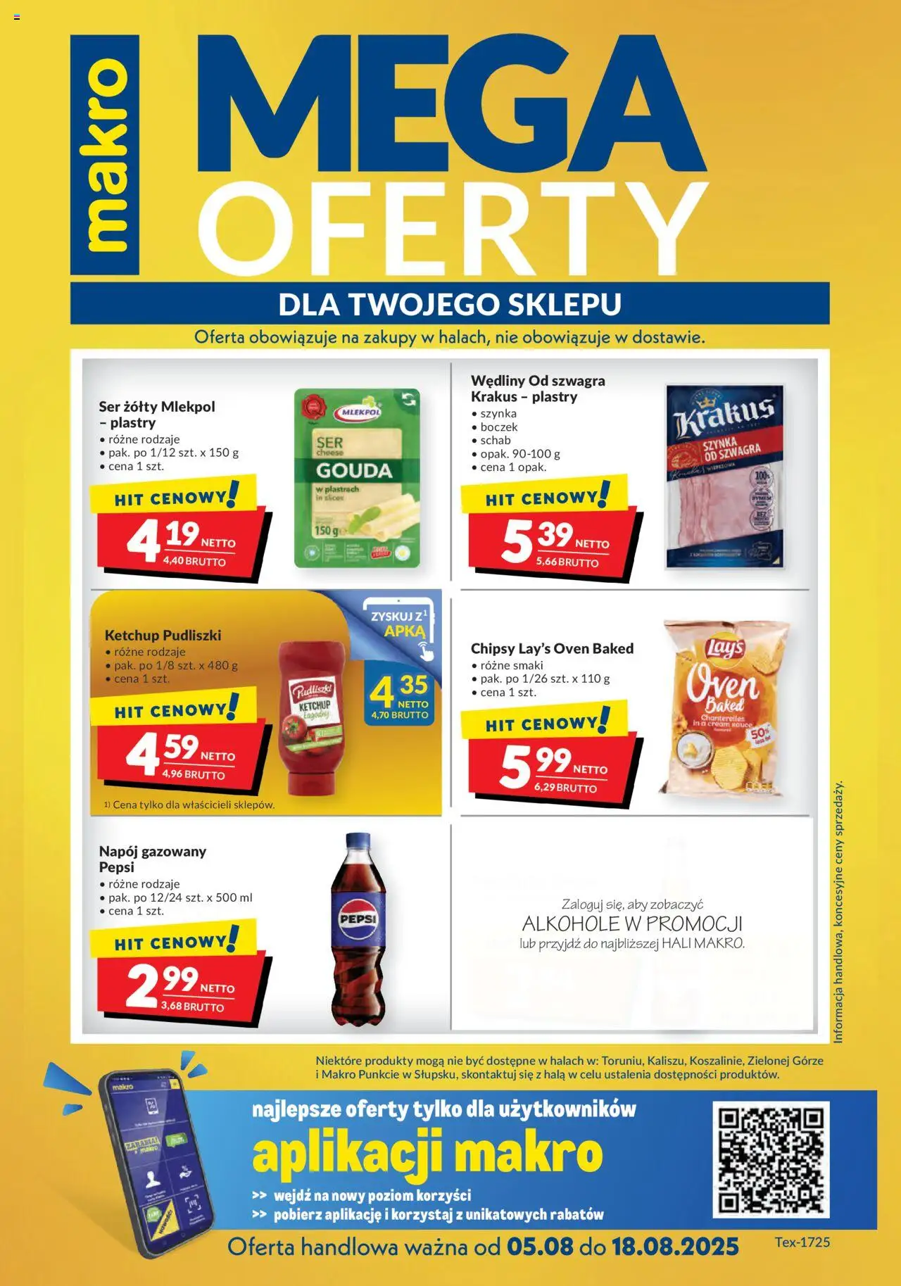Makro Gazetka - Mega oferty dla Twojego Sklepu od 05.08.2025 | Strona: 1 | Produkty: Chipsy, Pepsi, Szynka, Ser