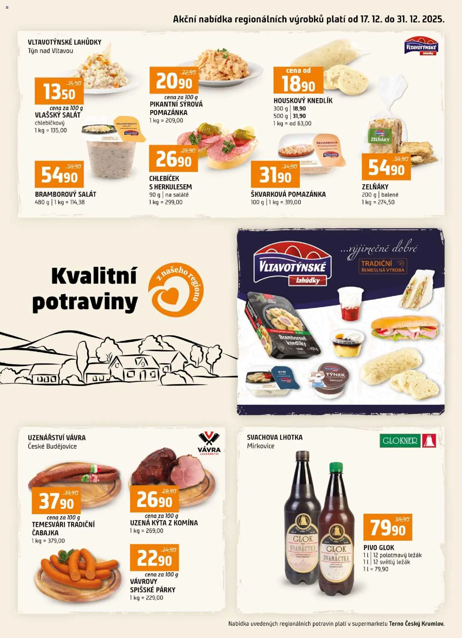 Terno leták - Český Krumlov  od 17.12.2025 | Strana: 1 | Produkty: Bramborový salát, Párky, Uzená kýta, Pomazánka