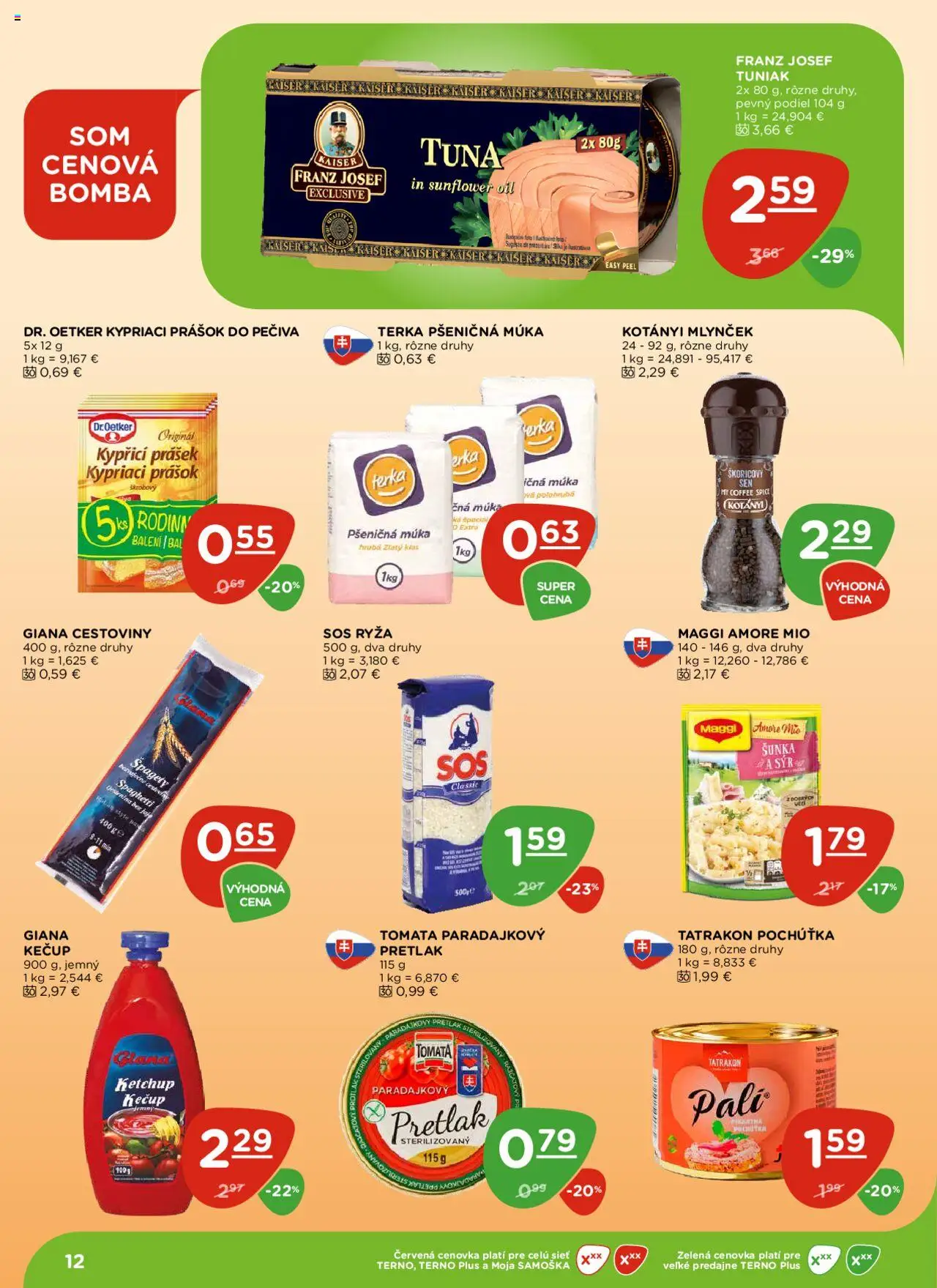 Nové Terno akcie – leták je platný od 09.10.2025 | Strana: 12 | Produkty: Syr, Ryža, Cestoviny, Múka