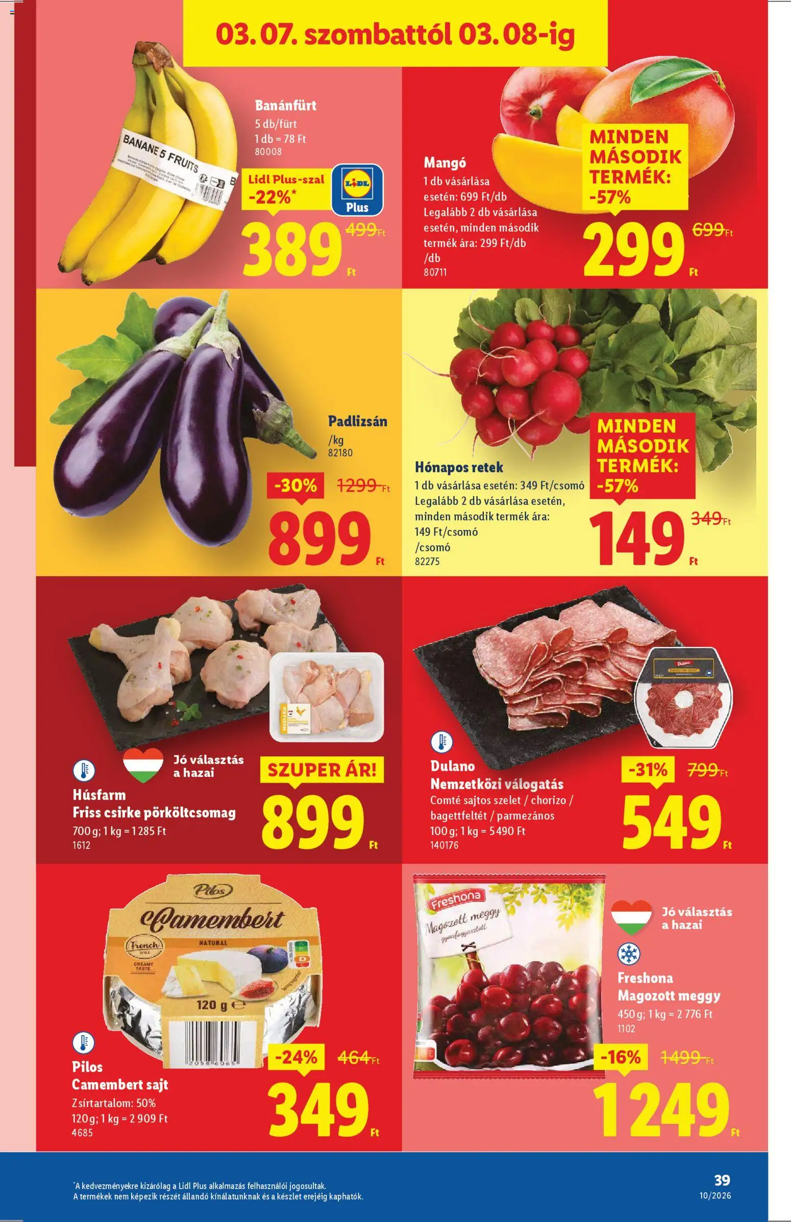 Lidl akciós ujság - amely érvényes a következő dátumtól: 05.03.2026 | Oldal: 39 | Termékek: Meggy, Sajt, Camembert, Mangó