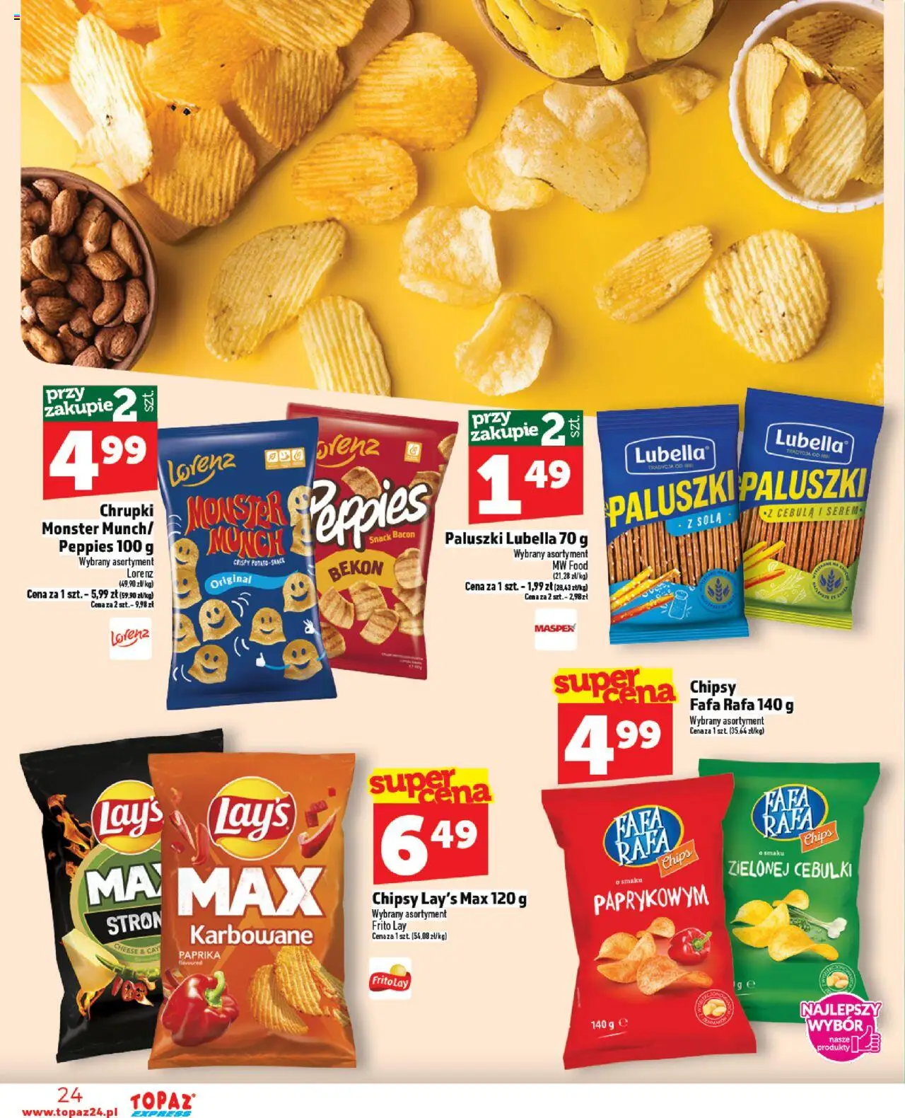 Topaz Gazetka - Express od 23.10.2025 | Strona: 24 | Produkty: Chipsy, Chrupki, Bekon, Paluszki