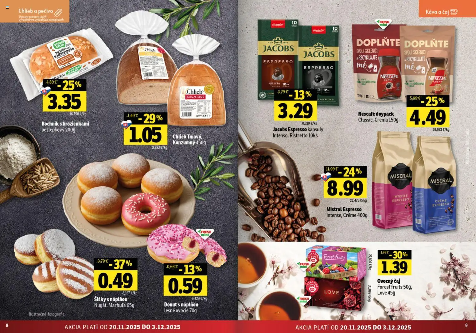 Nové Fresh akcie – leták je platný od 20.11.2025 | Strana: 5 | Produkty: Chlieb, Donut, Šišky, Ovocie