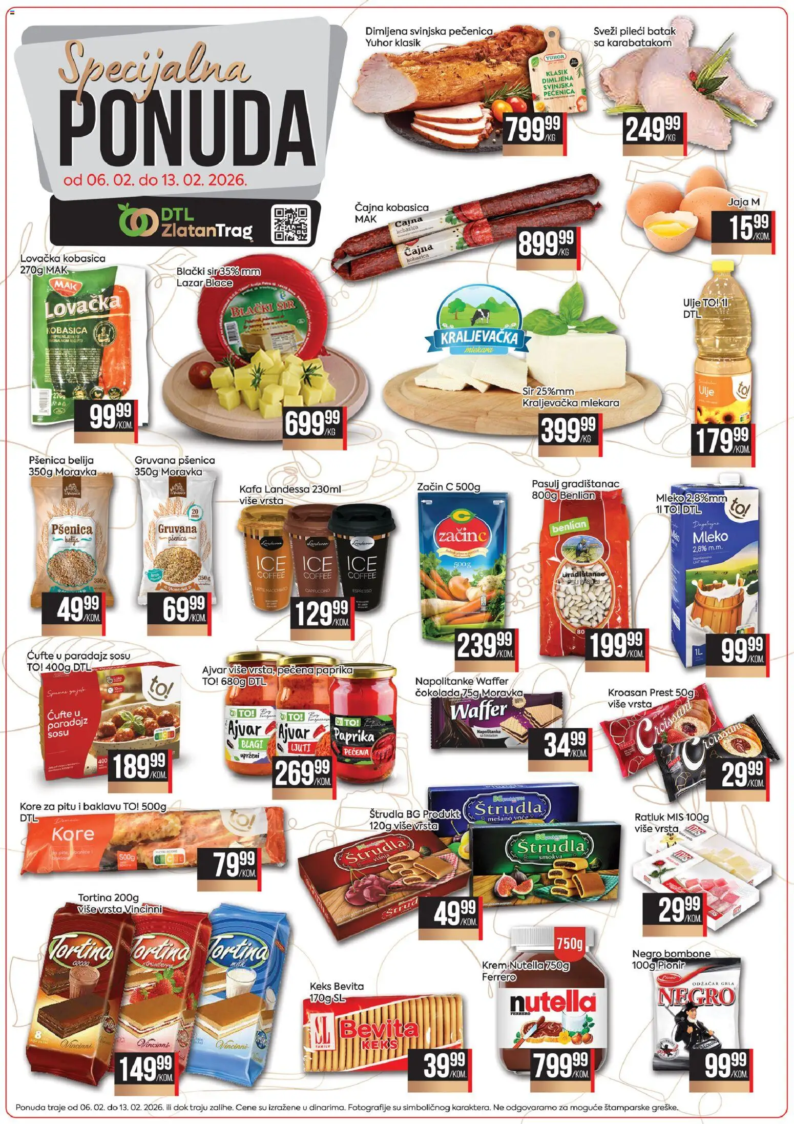 Zlatan Trag katalog - važi od 06.02.2026 | Strana: 1 | Proizvode: Pečena paprika, Jaja, Čokolada, Nutella