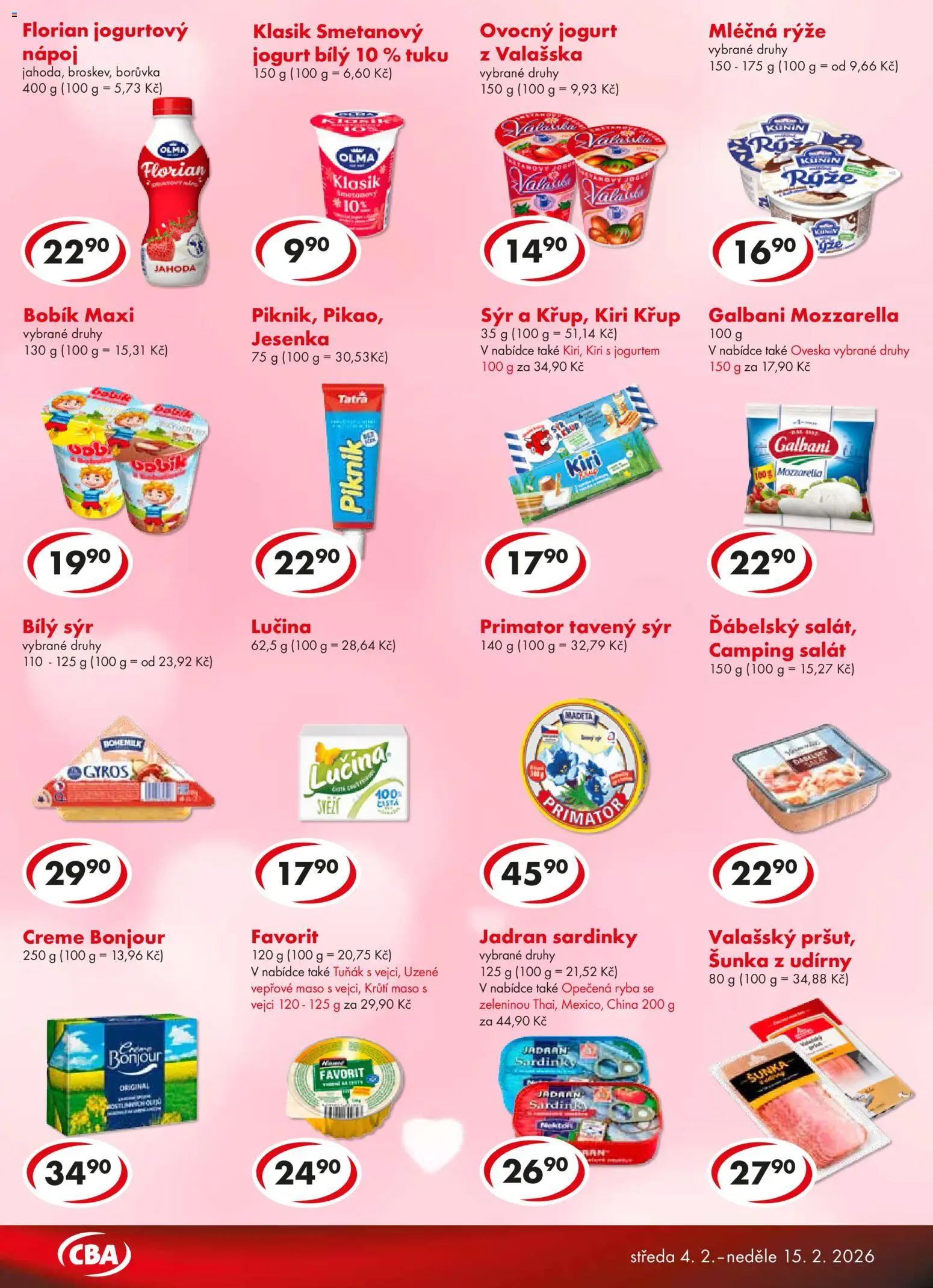 CBA leták od 04.02.2026 | Strana: 2 | Produkty: Lučina, Mléčná rýže, Gyros, Sardinky