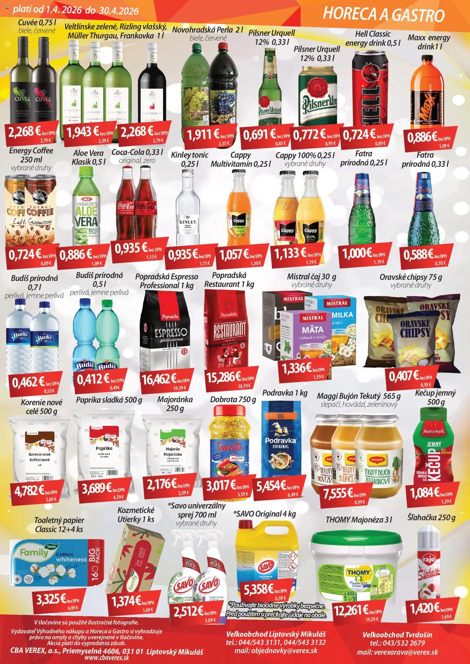 Nové CBA Verex akcie – leták je platný od 01.04.2026 | Strana: 3 | Produkty: Toaletný papier, Chipsy, Milka, Fatra