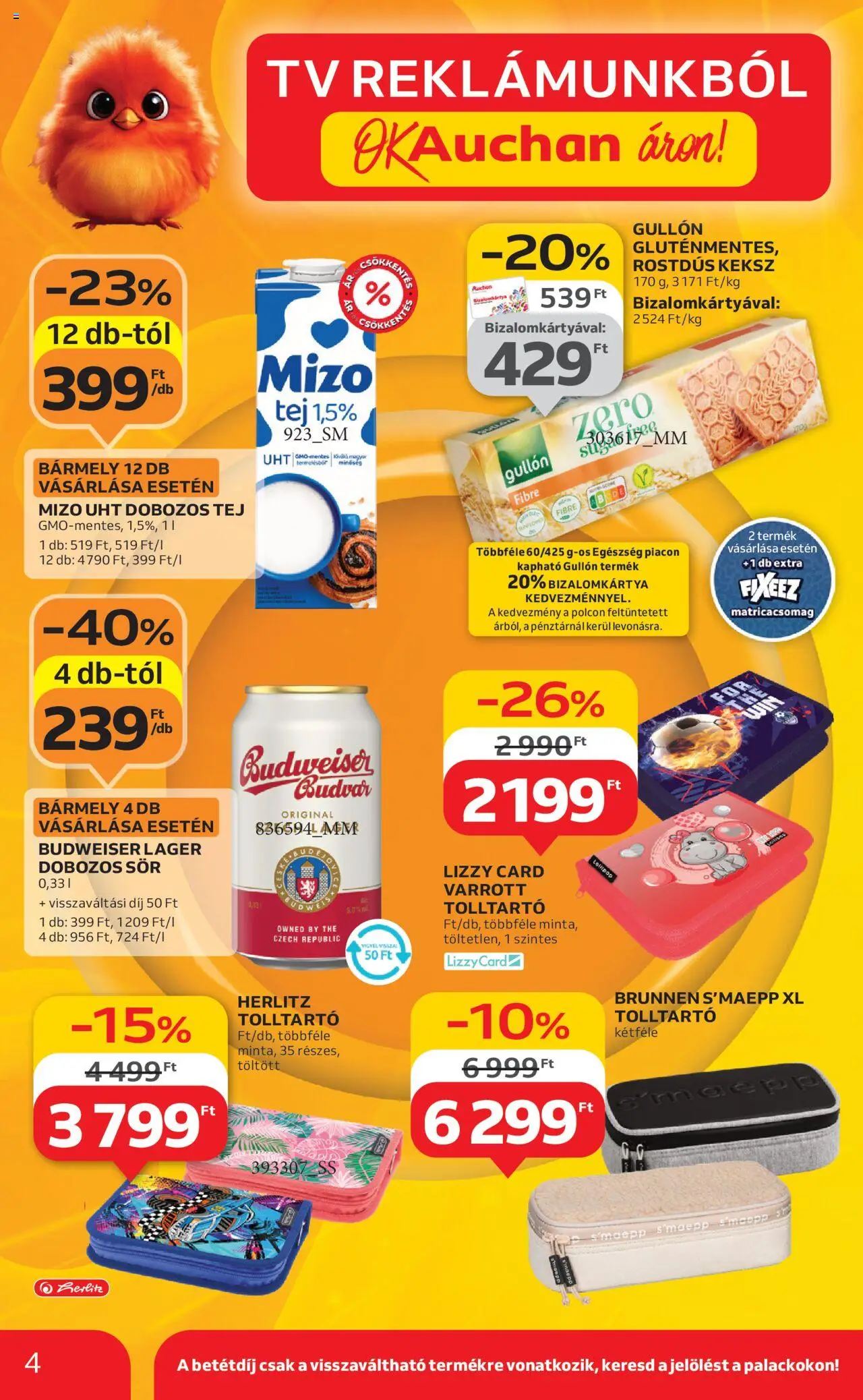 Auchan akciós ujság - amely érvényes a következő dátumtól: 07.08.2025 | Oldal: 4 | Termékek: TV, Tej, Dobozos sör, Keksz