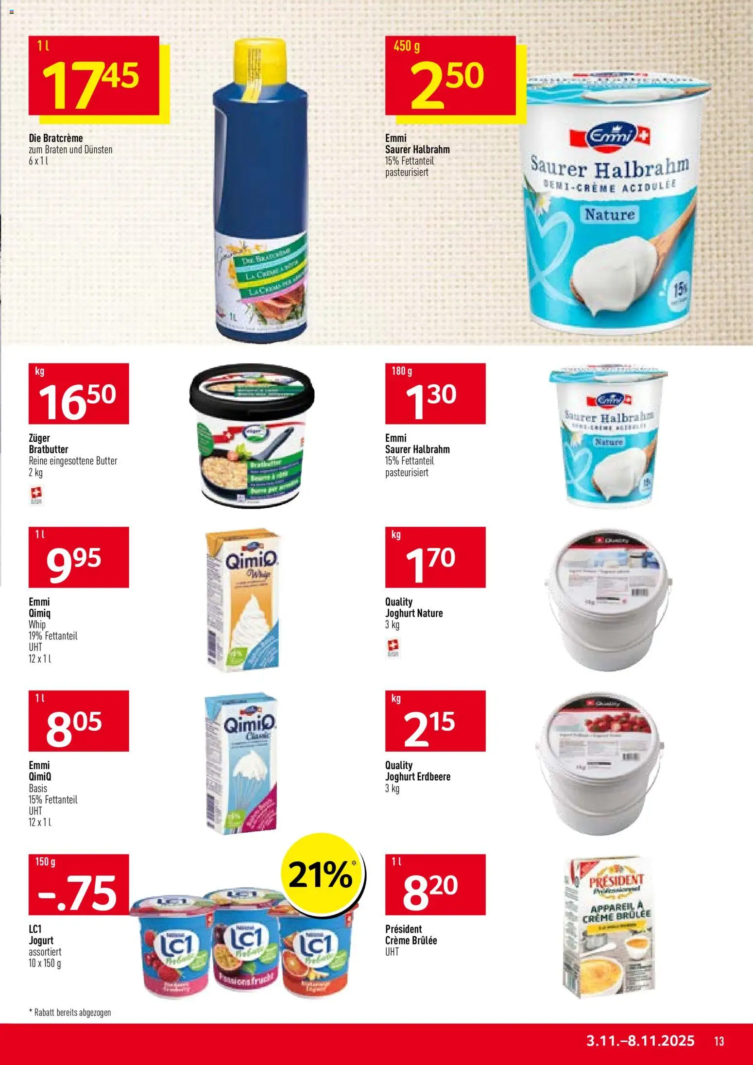 Prodega Aktionen – gültig ab 03.11.2025 | Seite: 13 | Produkte: Creme Brulee, Butter, Saurer Halbrahm, Creme