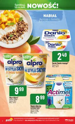 Pogląd oferty "POLOmarket gazetka - Nowości" - ważna od 13.03.2026 | Strona: 2 | Produkty: Mango, Alpro, Lodówka, Skyr