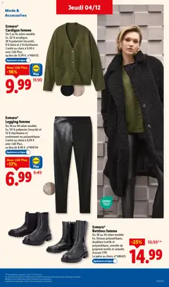 LIDL - Prévisualisation de Esmara® Legging femme, Du 36 au 48 selon modèle Ex. 90% polyester (recyclé) et 10% élasthanne et revêtement en polyuréthane L'unité au choix à 6,99 € avec Lidl Plus, au lieu de 8,49 €. n°484134 valide à partir de 04.12.2025 | Page: 51