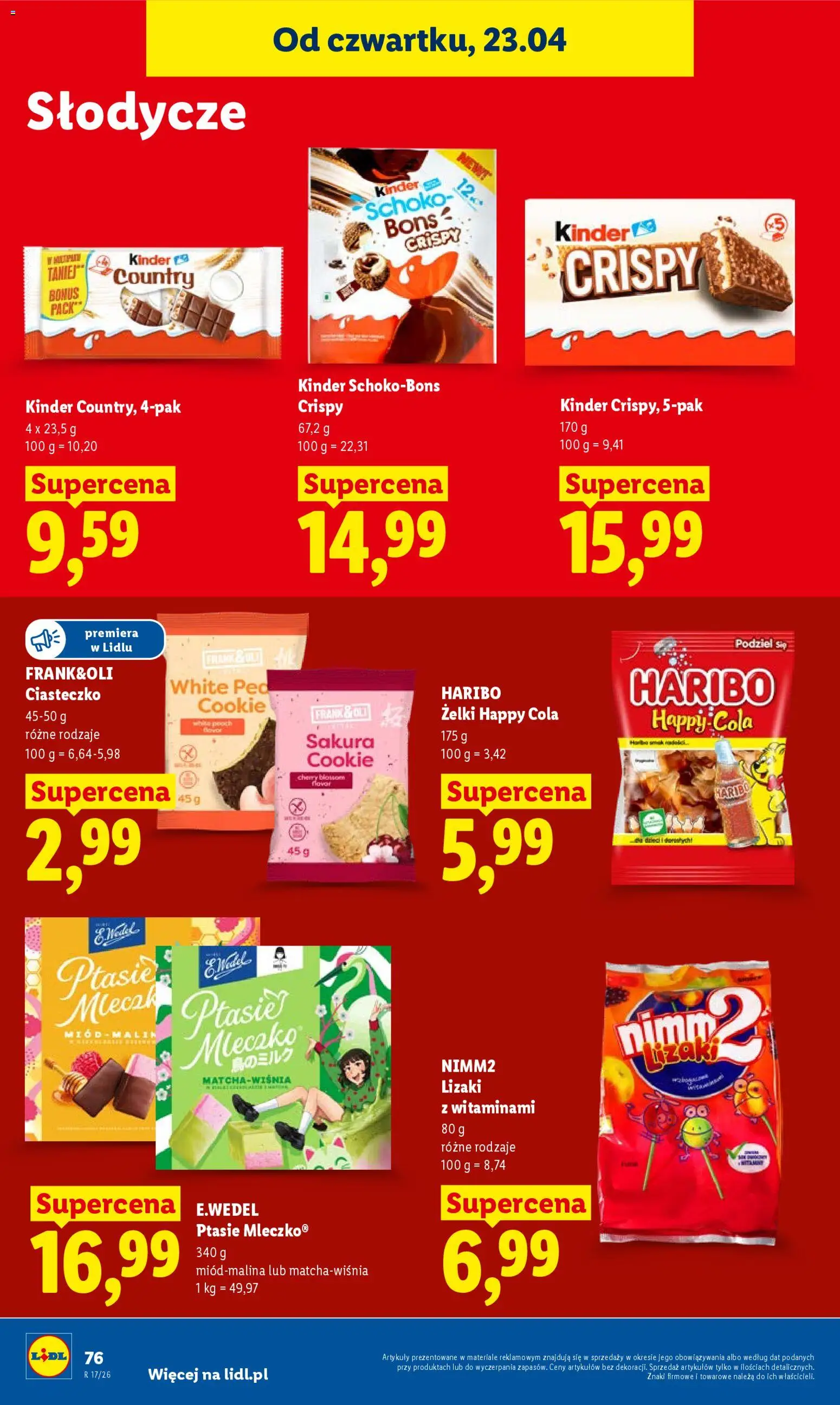 Lidl Polsko leták od 23.04.2026 | Strana: 76 | Produkty: Haribo, Schoko Bons, Kinder, Cola