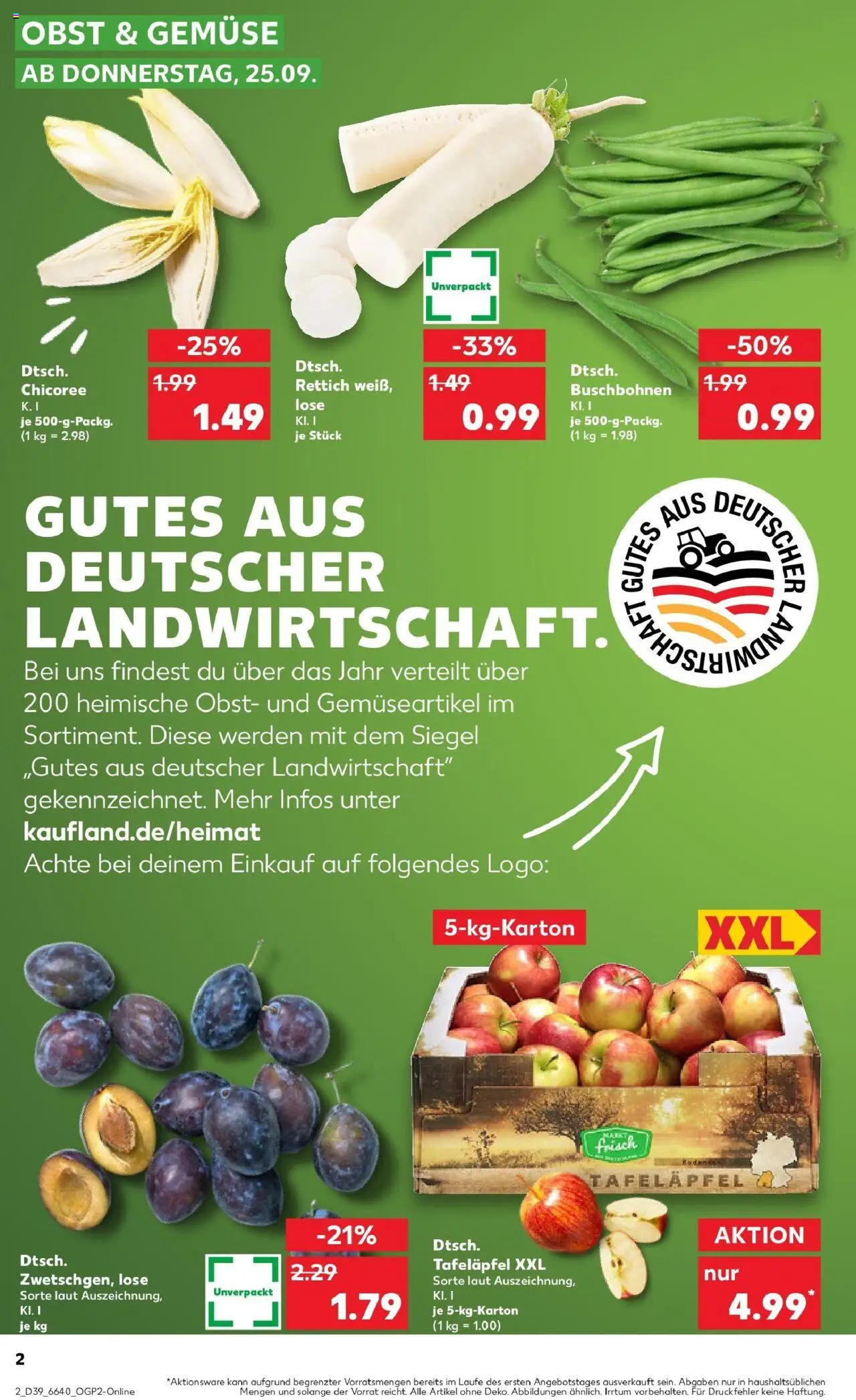 Kaufland prospekt Eggenfelden	 – gültig ab 25.09.2025 | Seite: 2 | Produkte: Gemüse, Obst