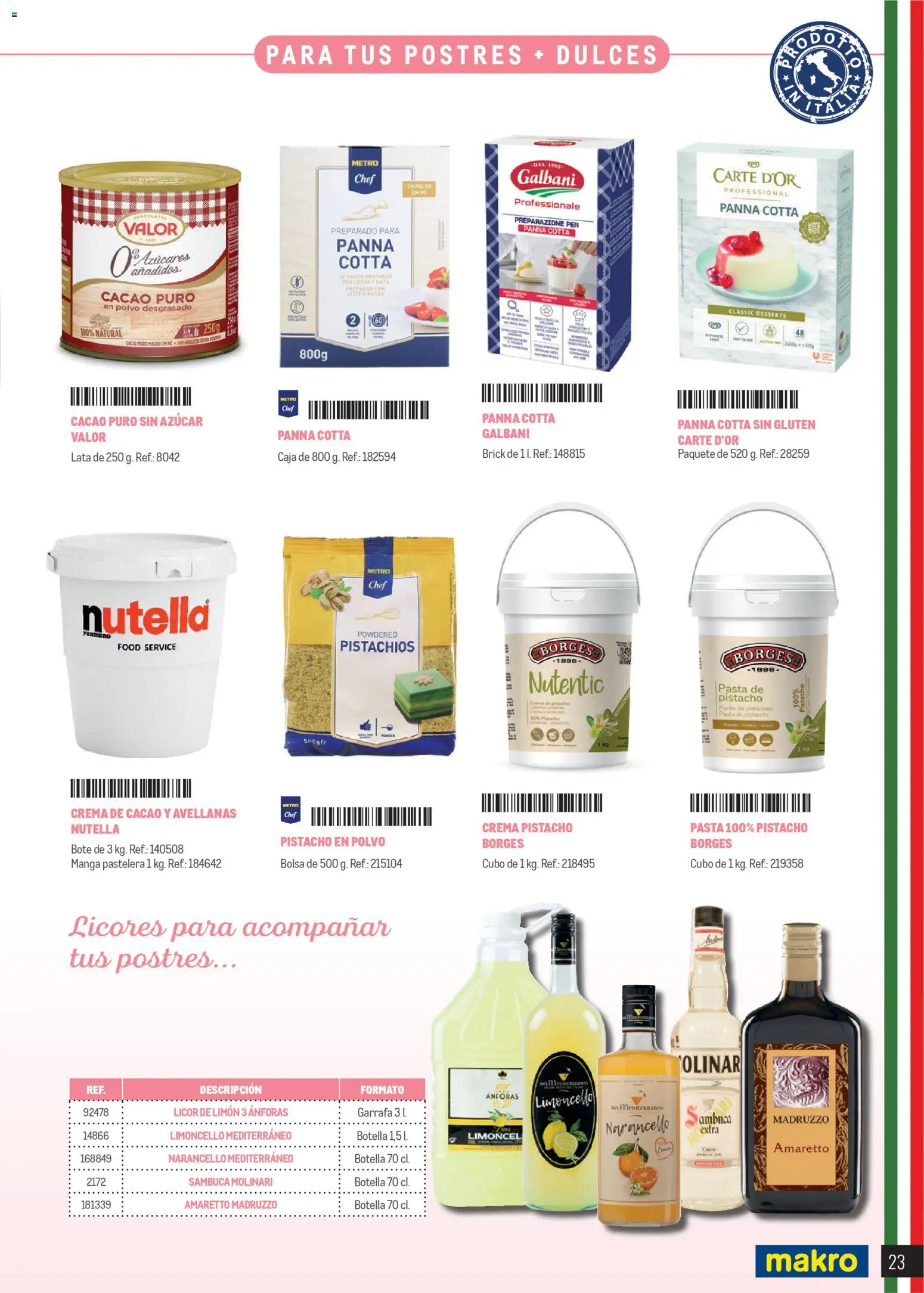 Makro Restaurantes italianos Península │ válido desde el 27.03.2026 | Página: 23 | Productos: Licor, Bolsa, Φρυγανιές σικάλεως, Caja