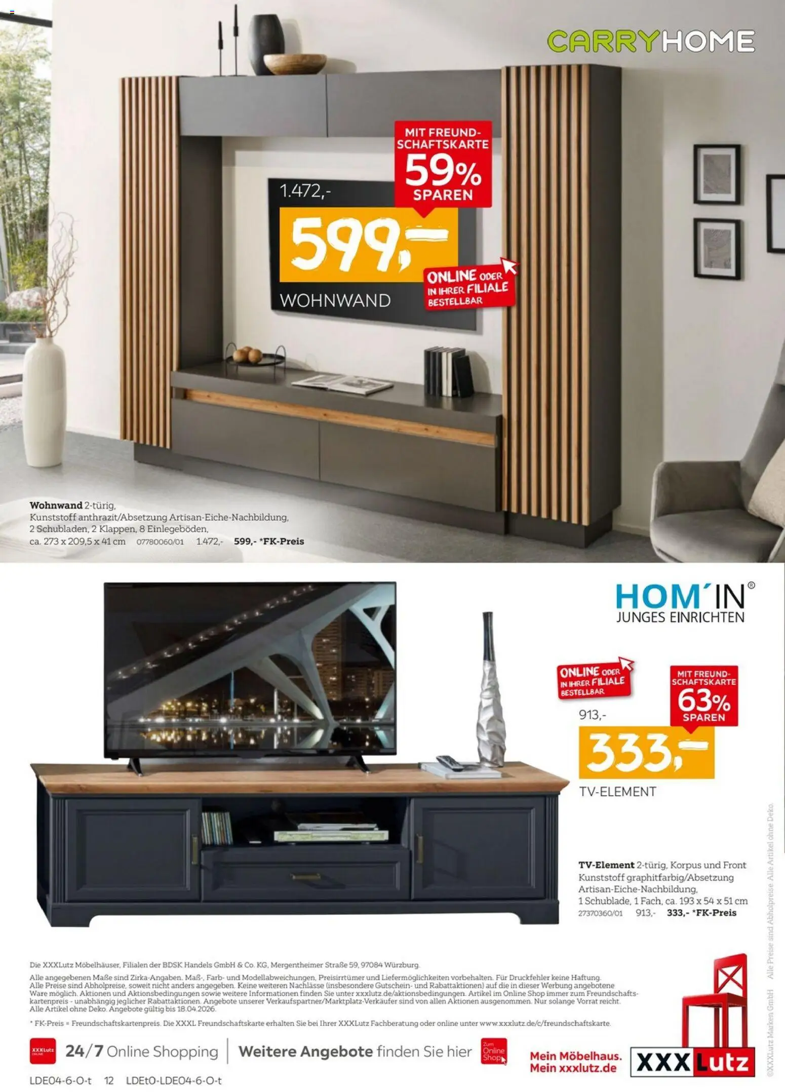XXXLutz Wohnen Preishits – gültig ab 04.04.2026 | Seite: 12 | Produkte: Wohnwand
