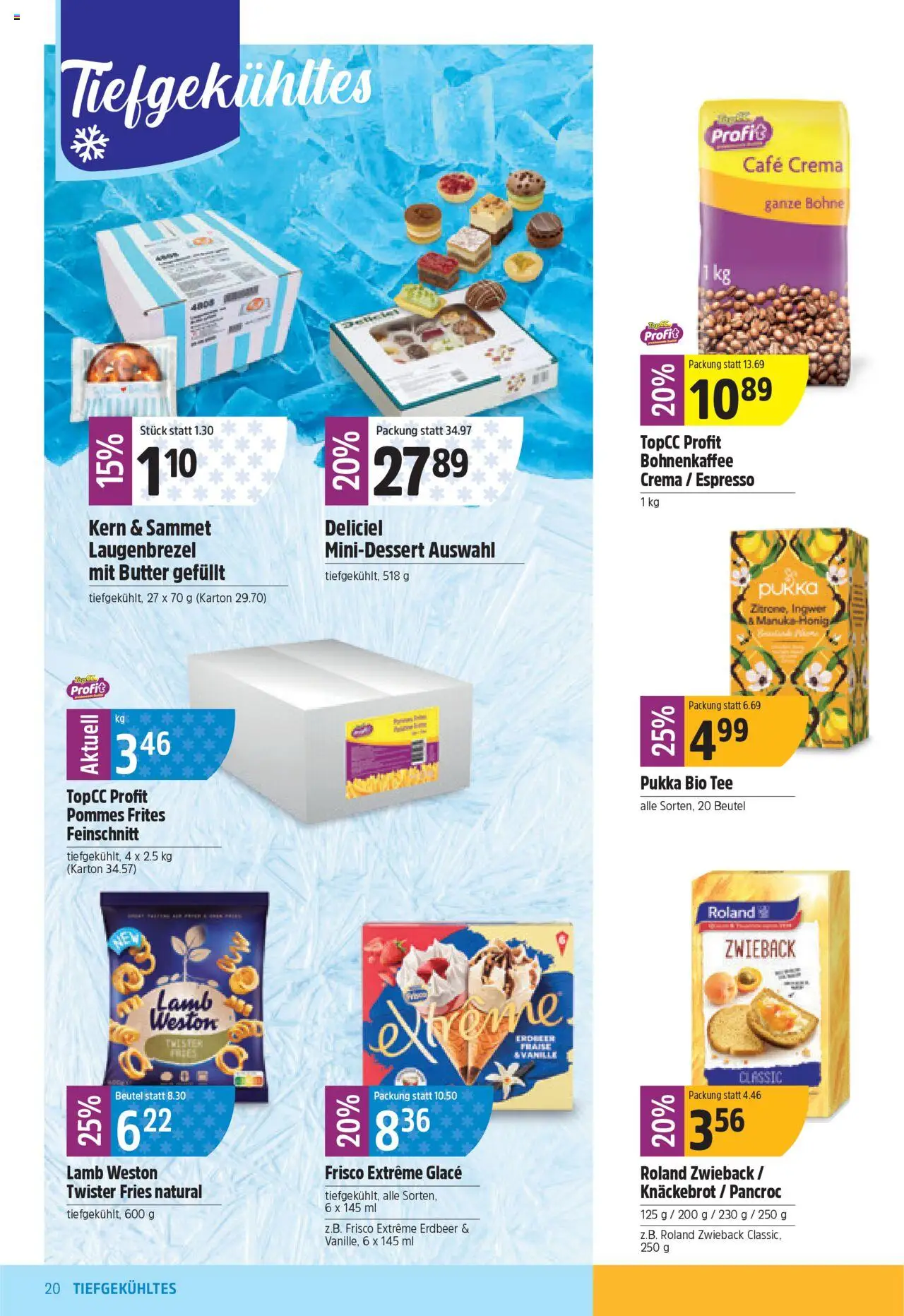 TopCC Aktionen – gültig ab 13.10.2025 | Seite: 20 | Produkte: Glace, Pommes Frites, Butter, Tee