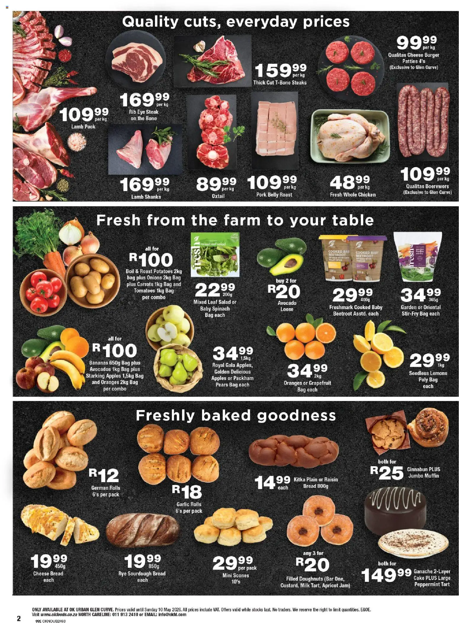 New OK Foods catalogue – valid from 24.04.2026 | Page: 2 | Products: Bread, Oranges, Tomatoes, Garlic