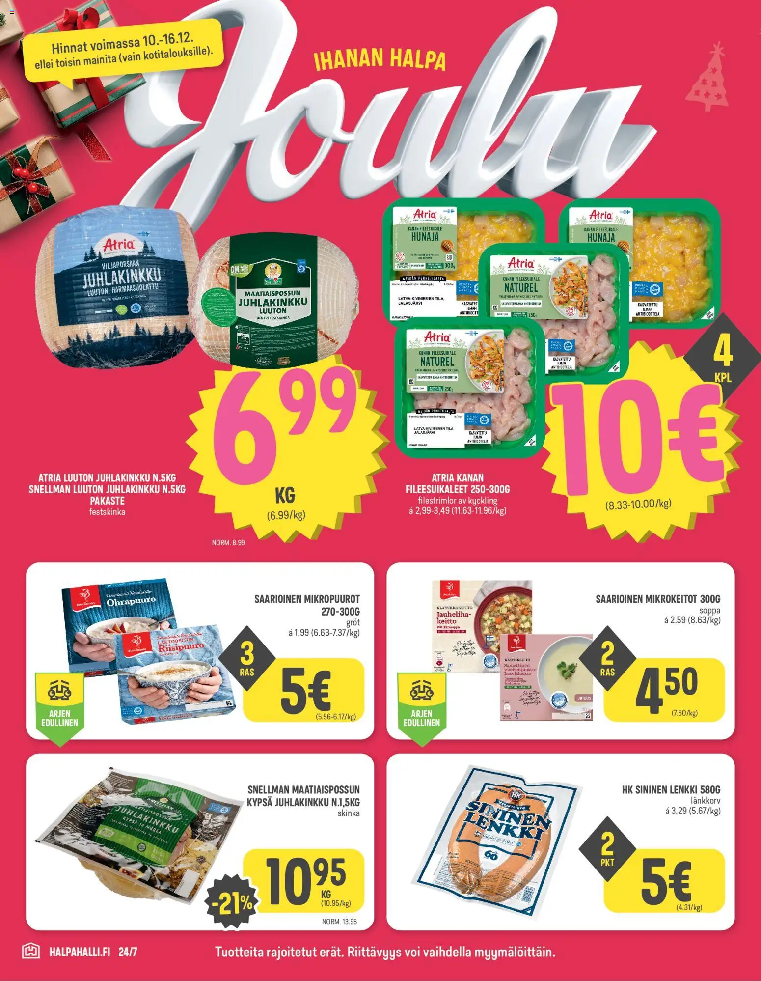 Halpa Halli tarjoukset – voimassa 10.12.2025 alkaen | Sivu: 2 | Tuotteet: Jauheliha, Keitto, Voi, Hunaja