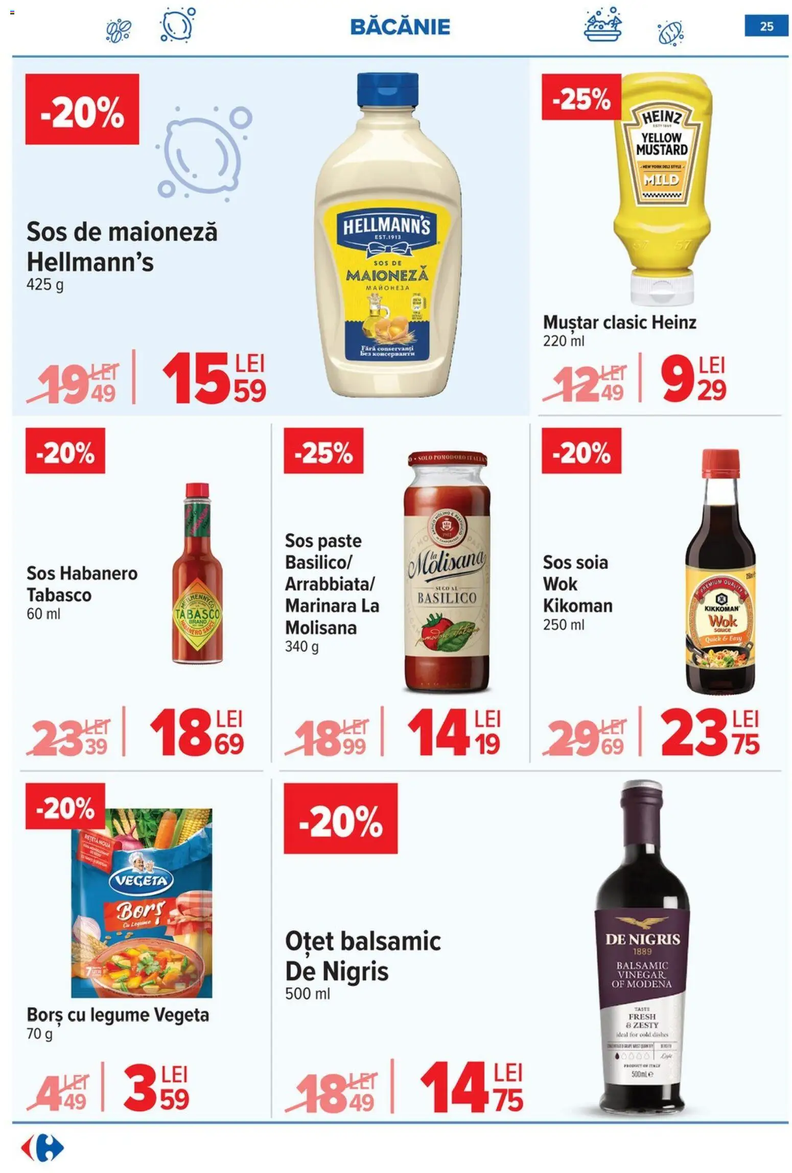 Noul catalog Carrefour – valabil de la 08.01.2026 | Pagină: 25 | Produse: Oțet, Paste, Legume, Maioneză