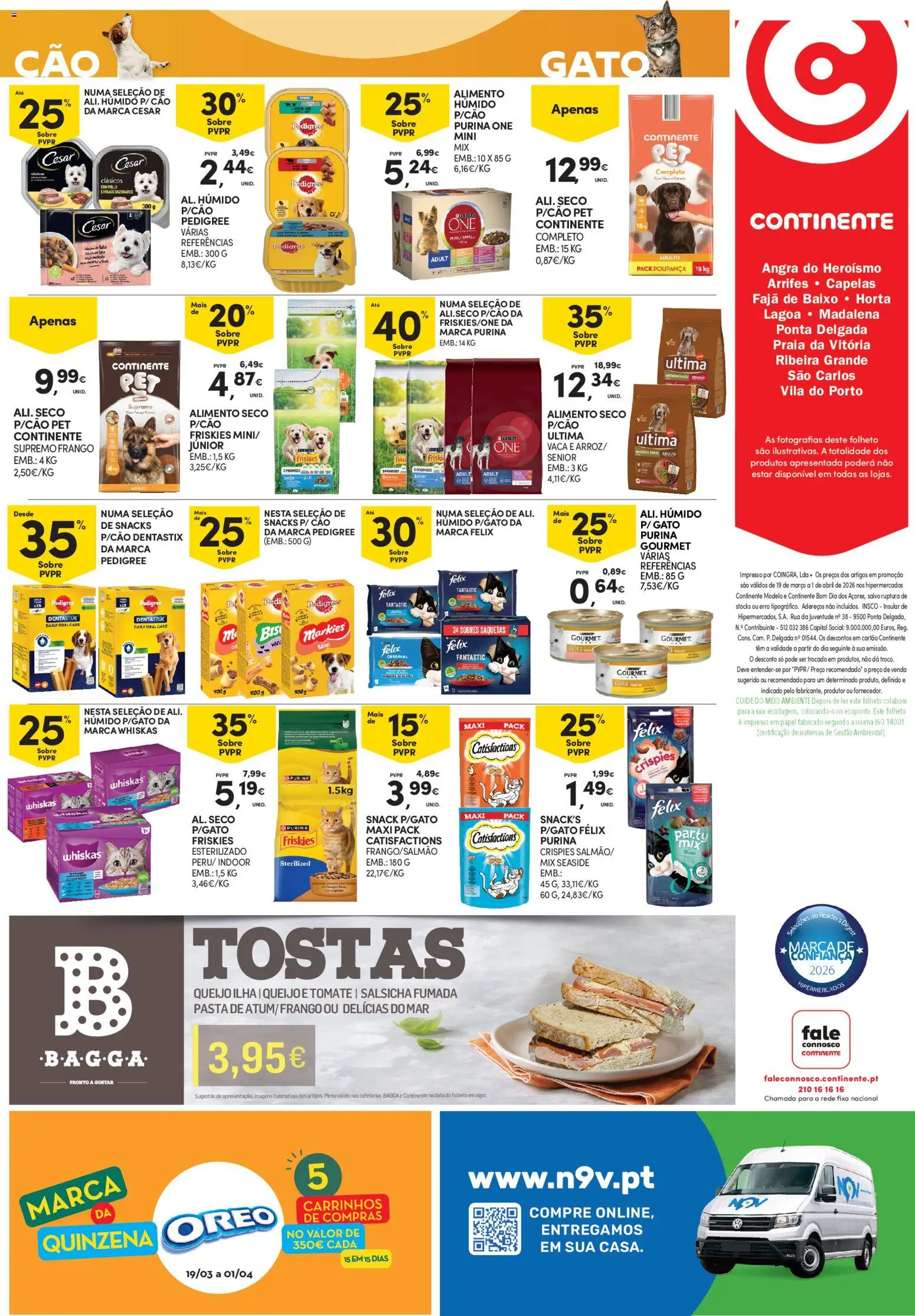 Continente - Açores │ válido de 19.03.2026 | Página: 28 | Produtos: Purina one, Tostas, Salsicha, Queijo