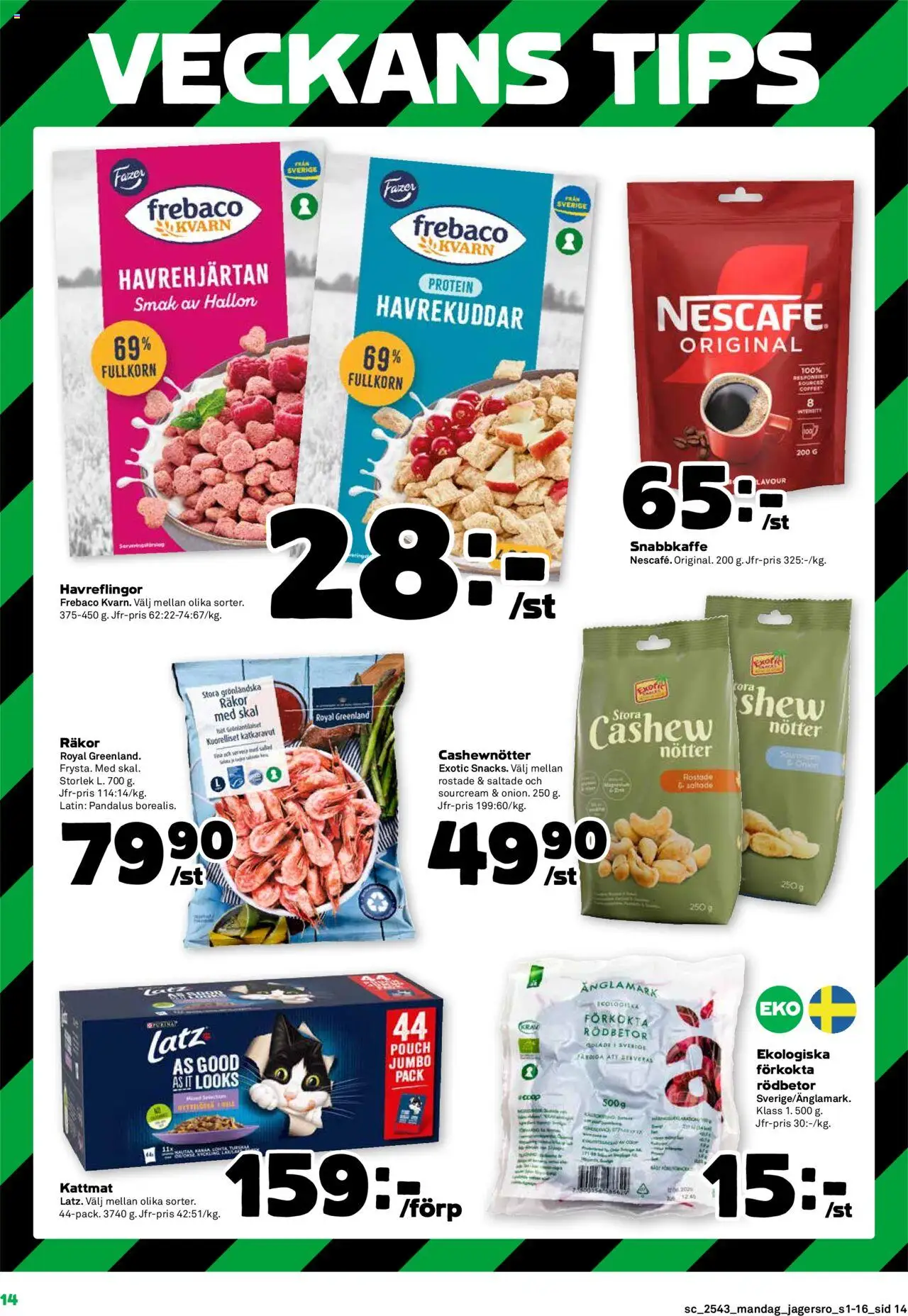 Coop Forum reklamblad aktuell från 20.10.2025 | Sida: 14 | Produkter: Räkor, Nötter, Sallad, Hallon