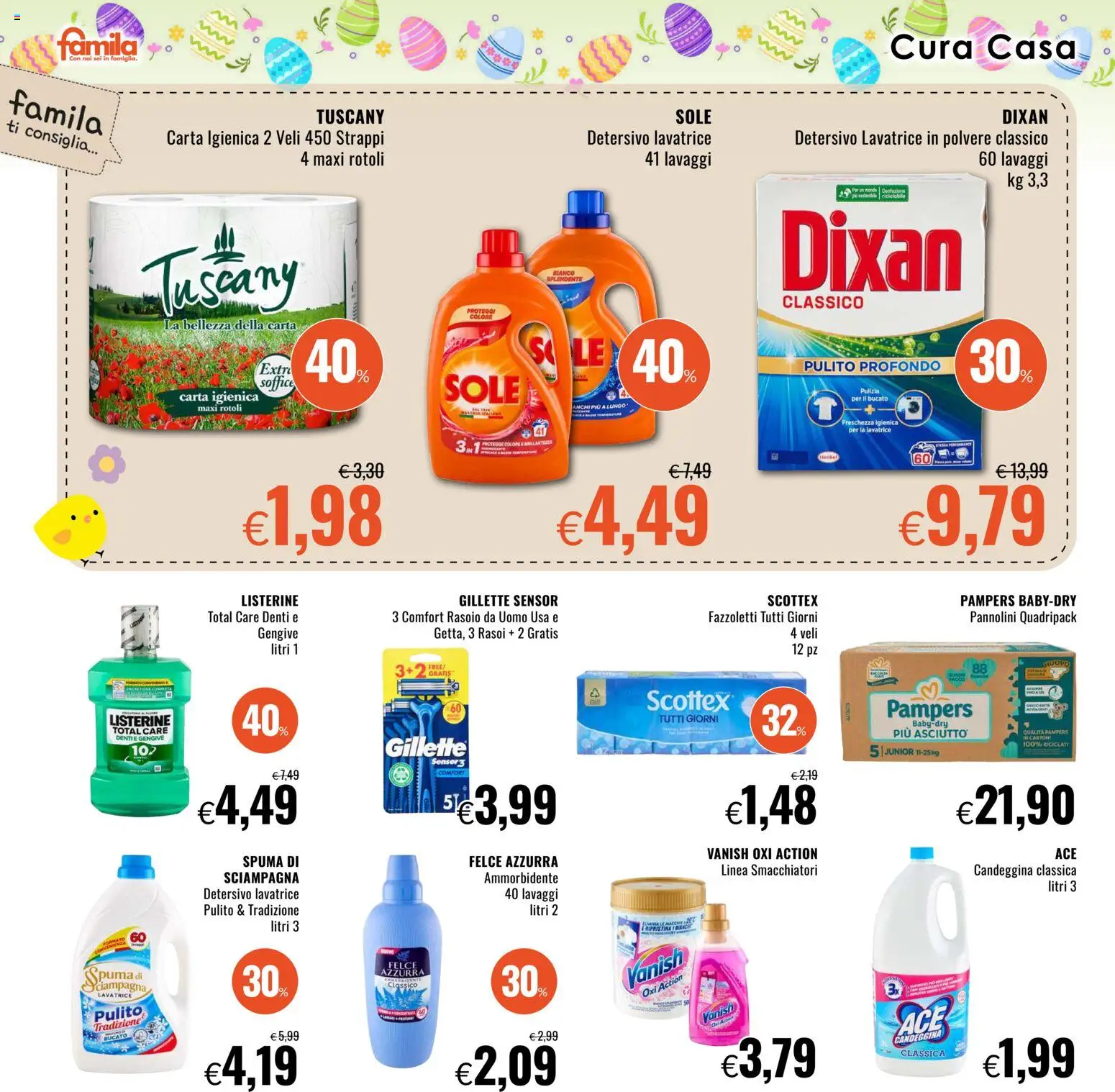 Volantino Famila del 26.03.2026 | Pagina: 22 | Prodotti: Pannolini, Rasoio, Fazzoletti, Lavatrice