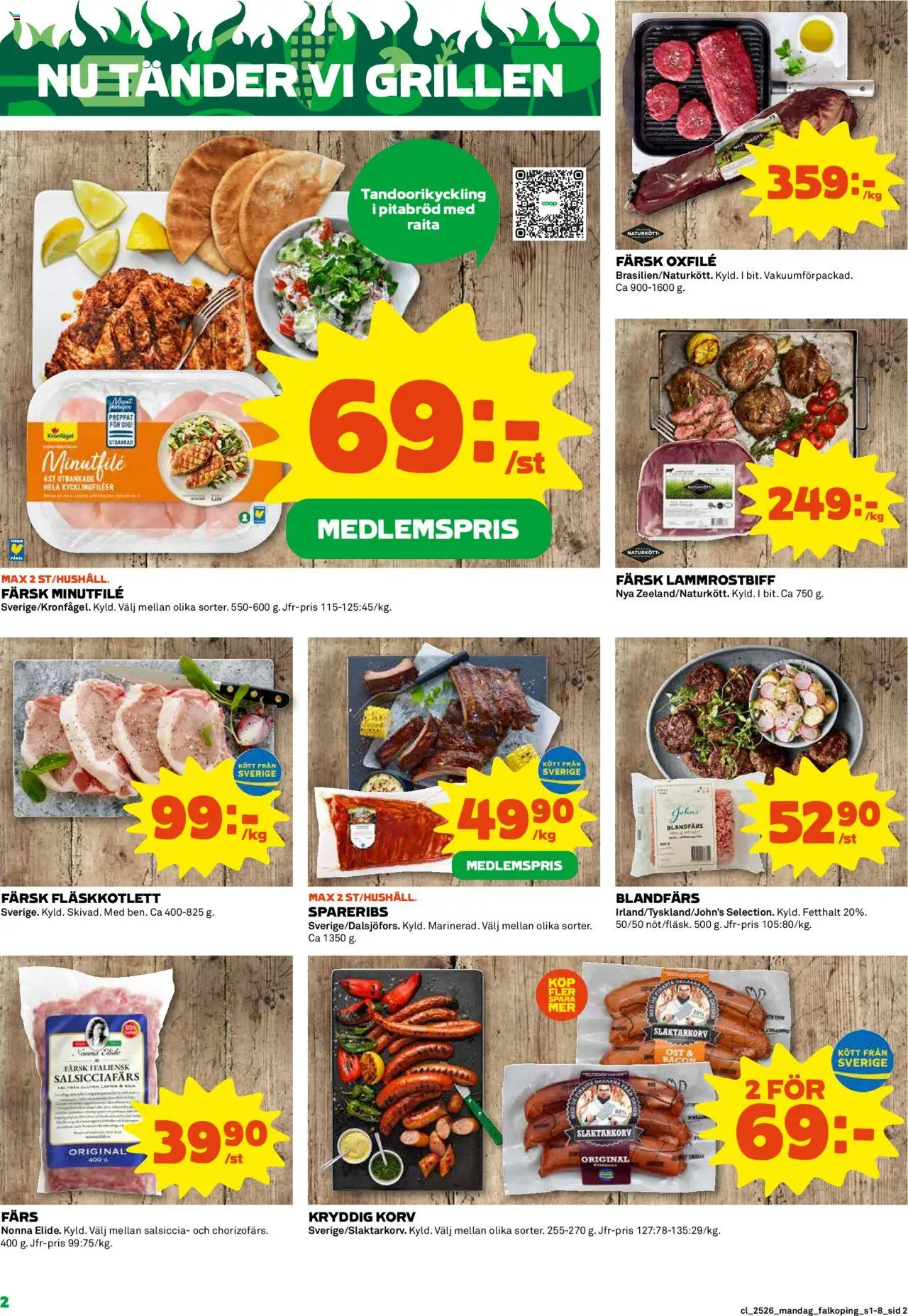 Coop reklamblad aktuell från 23.06.2025 | Sida: 2 | Produkter: Blandfärs, Pitabröd, Ost, Oxfilé