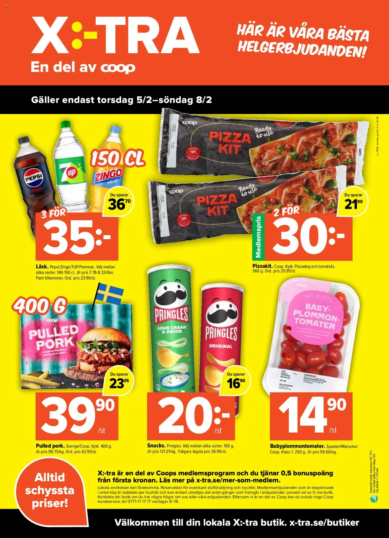 Coop X:-TRA reklamblad aktuell från 02.02.2026 | Sida: 4 | Produkter: Pringles, Pepsi, Plommon, Tomater