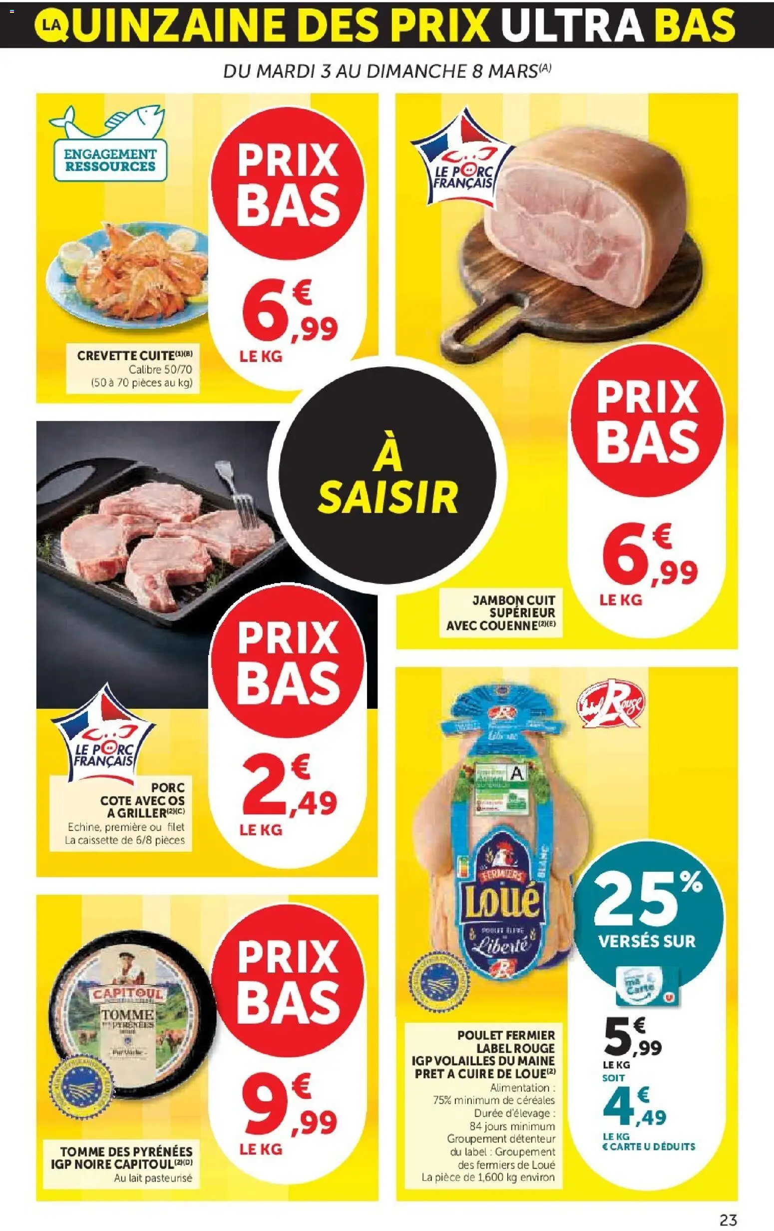 {H1} | Page: 23 | Produits: Crevette cuite, Lait, Jambon, Céréales