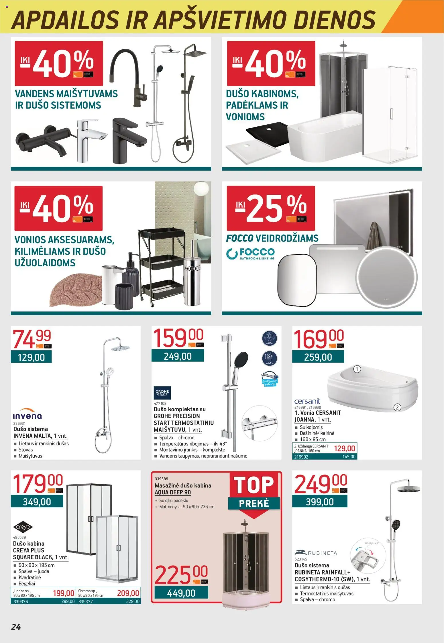 ERMITAŽAS akcijos nuo 02.03.2026 | Puslapis: 24 | Prekių: Maišytuvas, Vonia, Dušas, Stovas