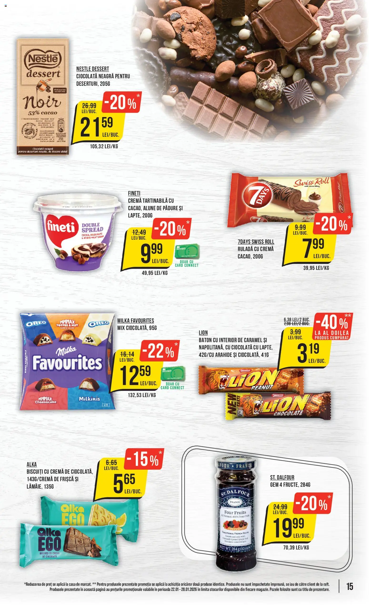 Noul catalog Mega Image – valabil de la 22.01.2026 | Pagină: 15 | Produse: Arahide, Ciocolată, Frișcă, Cremă tartinabilă