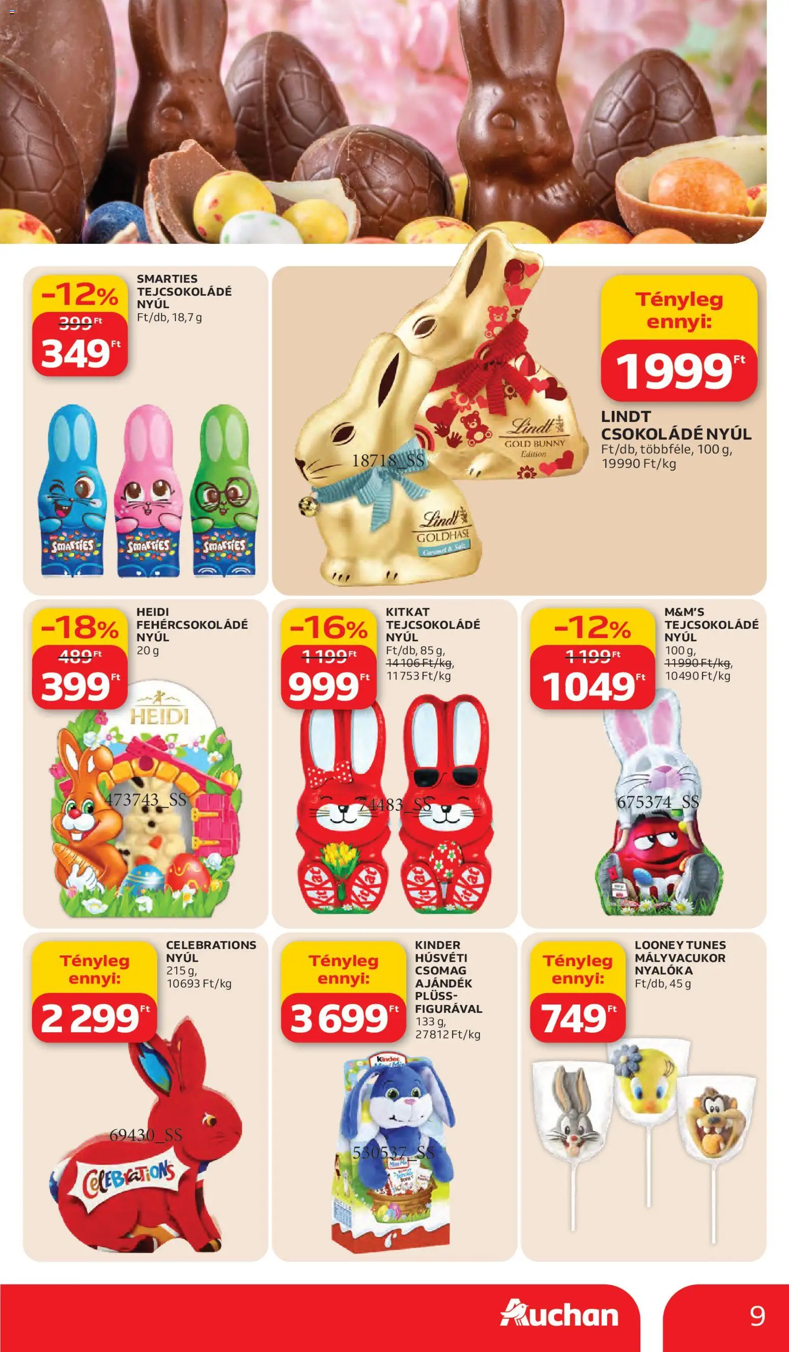 Auchan akciós ujság - amely érvényes a következő dátumtól: 05.03.2026 | Oldal: 9 | Termékek: Nyalóka, Plüss, Tejcsokoládé, Csokoládé