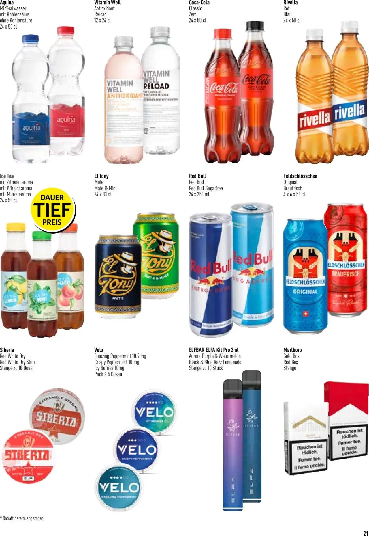 Prodega Aktionen Schweizer Armee ab 15.04.2025 | Seite: 21 | Produkte: Red bull, Coca Cola, Box, Mineralwasser