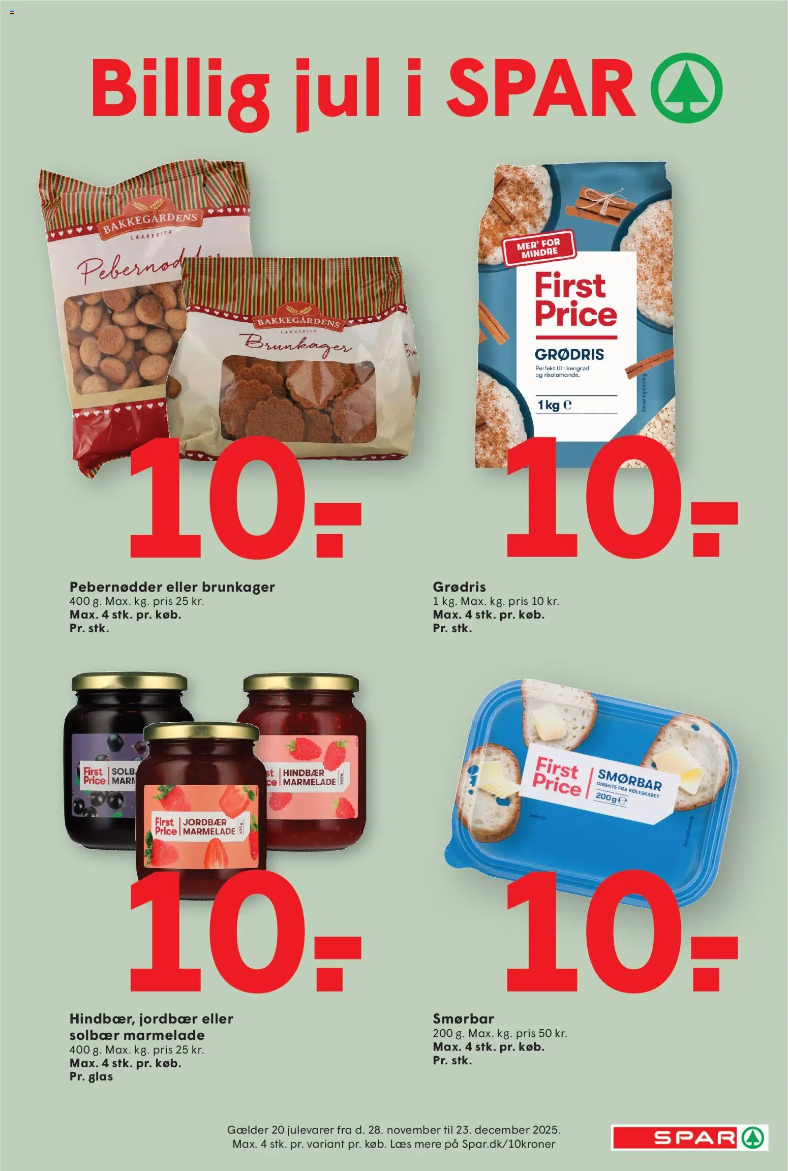 Spar tilbudsavis – gyldig fra 12.12.2025 | Side: 4 | Produkter: Brunkager, Jordbær, Solbær, Pebernødder