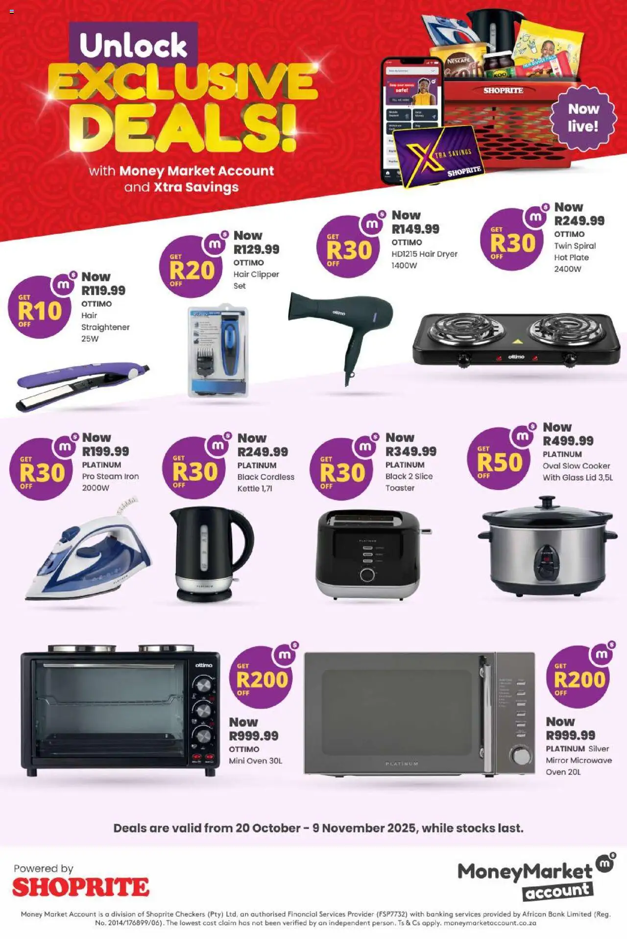 New Shoprite catalogue – valid from 20.10.2025 | Page: 1 | Products: Dryer, Microwave oven, Plate, Cooker
