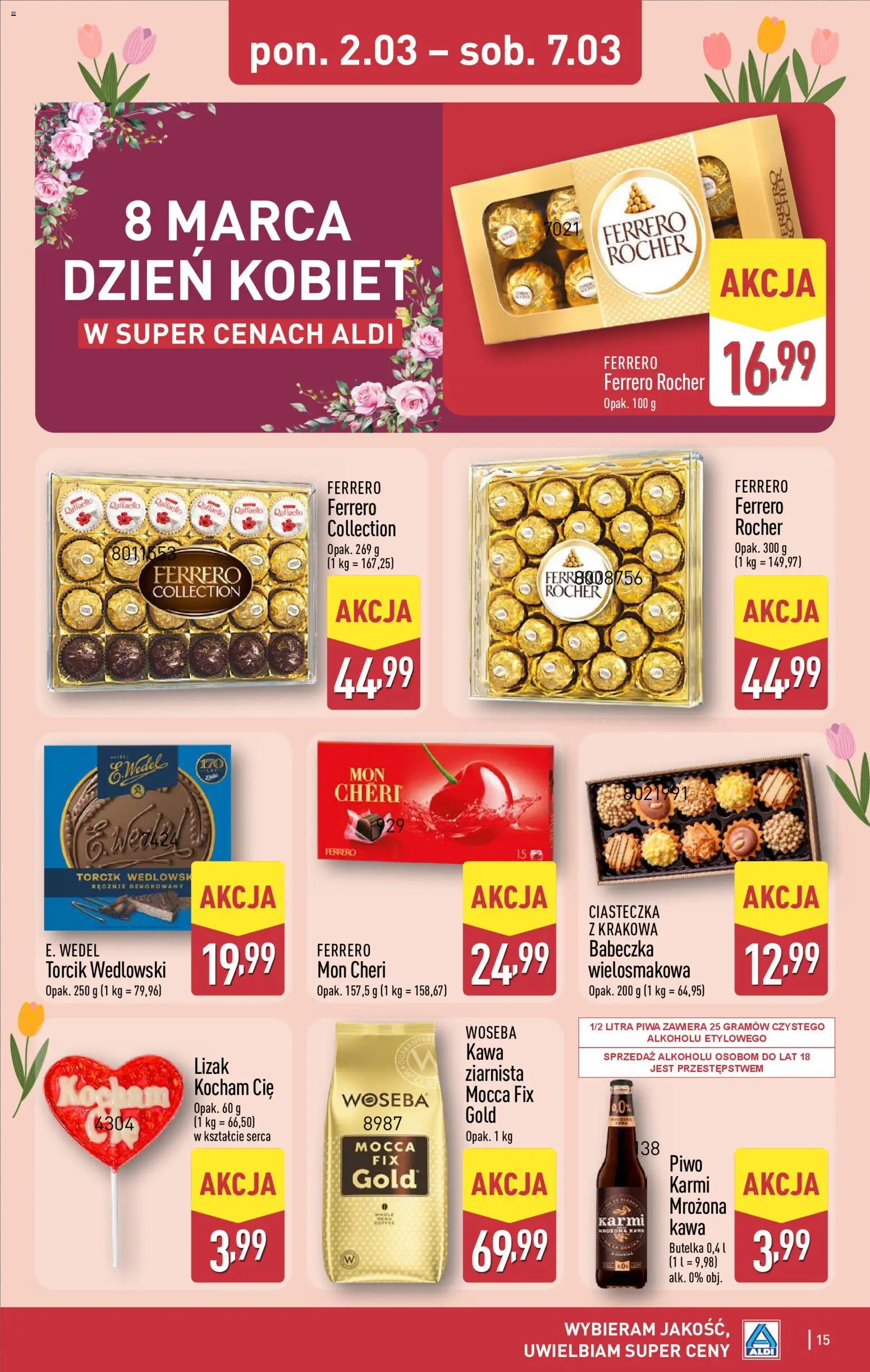 Aldi Polsko leták od 02.03.2026 | Strana: 15 | Produkty: Ferrero Rocher, Mon Chéri