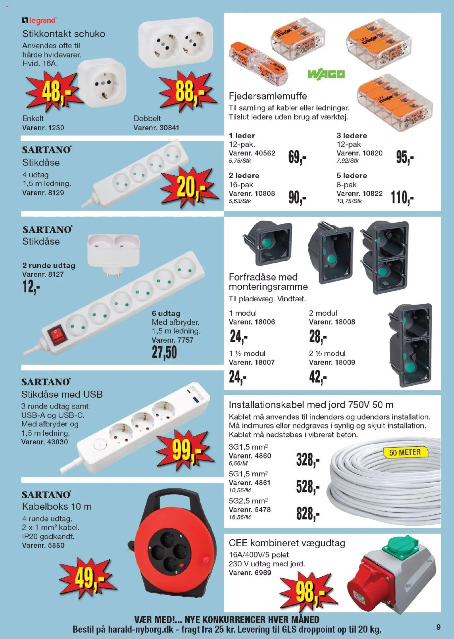 Harald Nyborg tilbudsavis – gyldig fra 05.03.2026 | Side: 9 | Produkter: Stikkontakt, USB, Kabler