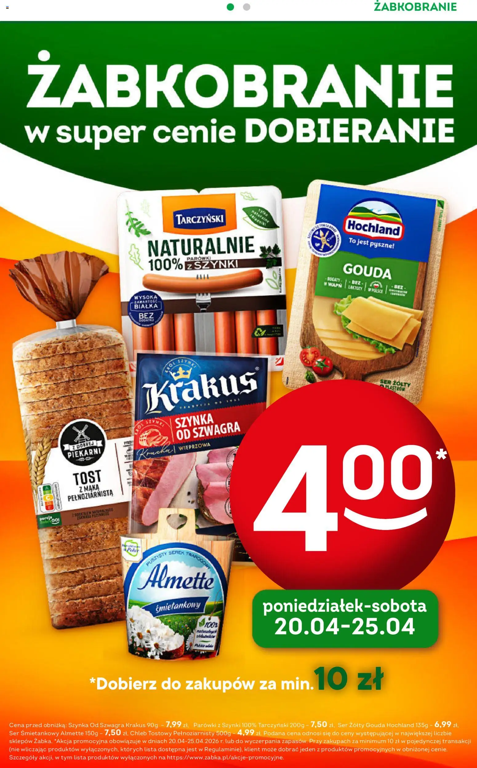 Żabka gazetka - Codzienne produkty od 22.04.2026 | Strona: 6 | Produkty: Ser żółty, Chleb tostowy, Parówki z szynki, Chleb