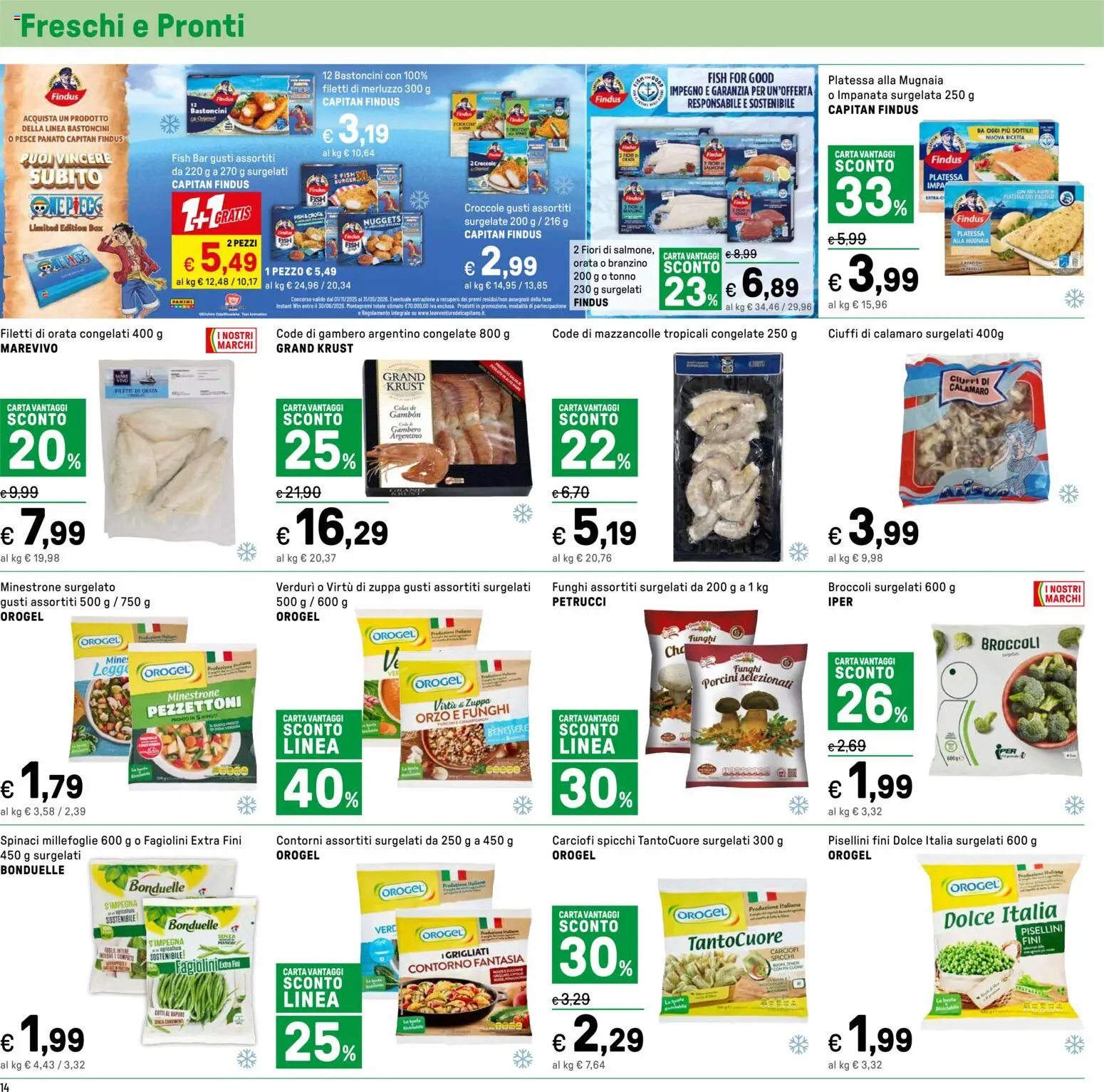 Volantino Iper del 16.04.2026 | Pagina: 14 | Prodotti: Branzino, Orata, Spinaci, Fagiolini