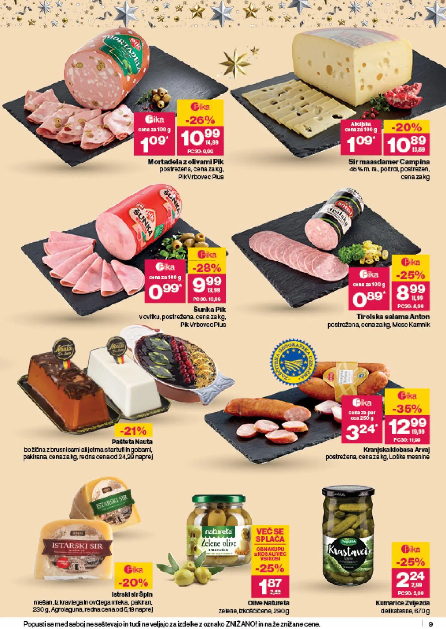 Novi Mercator katalog ponudbe – veljaven od 18.12.2025 | Stran: 9 | Izdelki: Mortadela, Pašteta, Olive, Kumarice