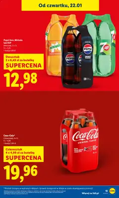 Pogląd oferty "Pepsi Zero, Mirinda lub 7UP, Dwusztuk, 2 x 2 L + kaucja 1,00 zł" - ważna od 22.01.2026 | Strona: 13 | Produkty: Pepsi