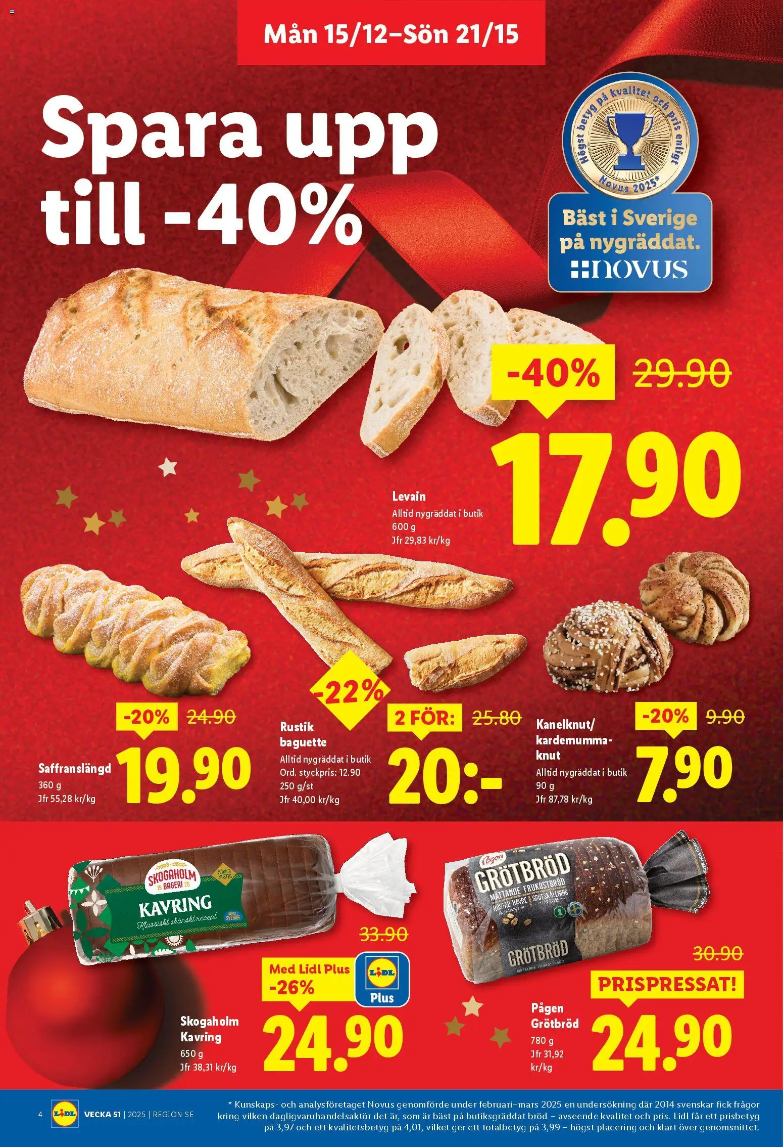 Lidl reklamblad aktuell från 15.12.2025 | Sida: 4 | Produkter: Bageri, Baguette, Levain, Kardemumma