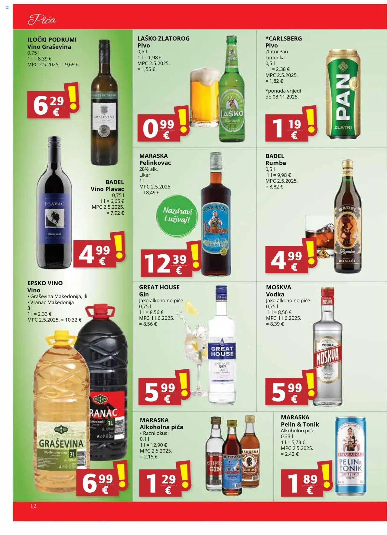 Ultra Gros katalog | vrijedi od 08.10.2025 | Stranica: 12 | Proizvodi: Pica, Vino, Laško, Pan