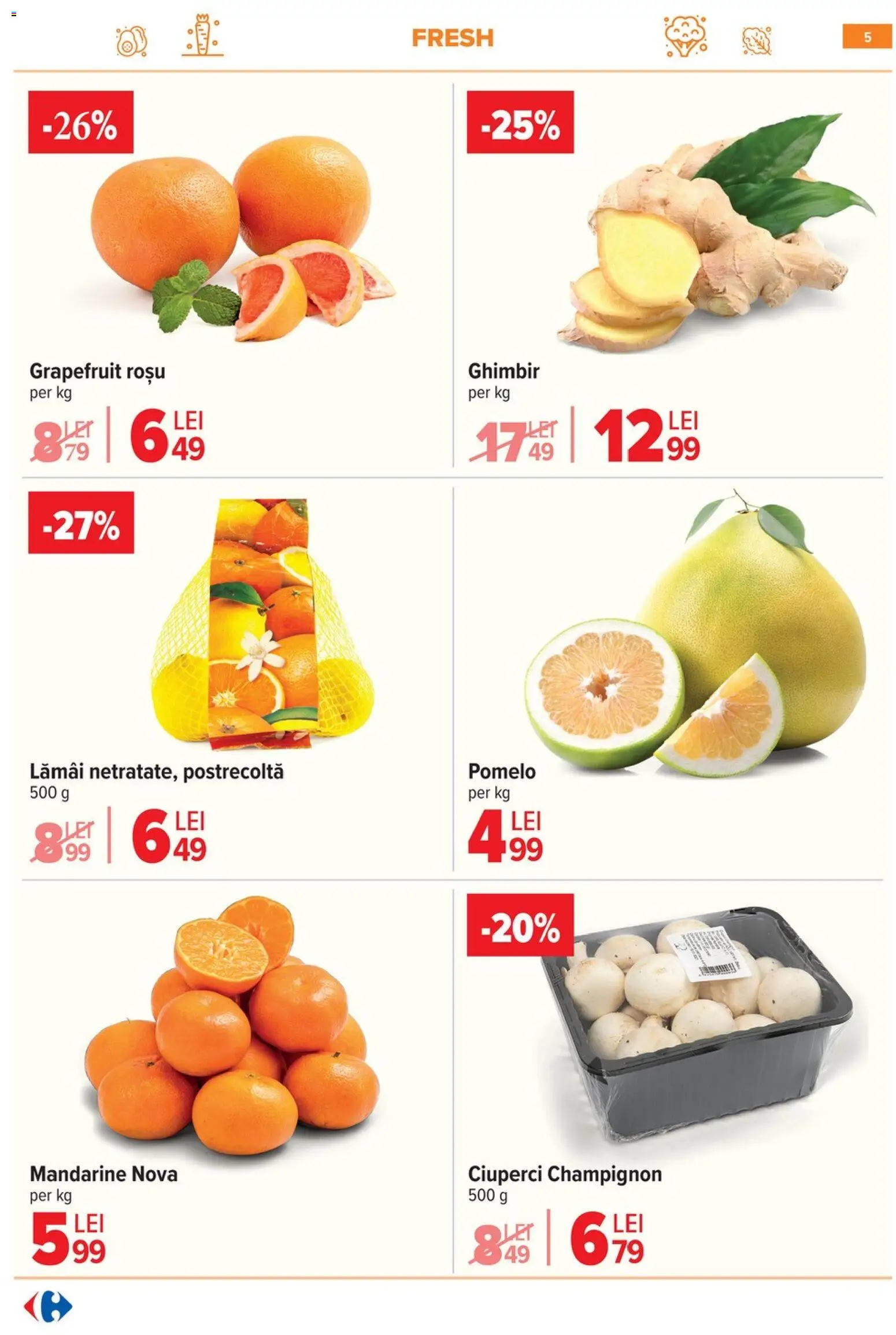 Noul catalog Carrefour – valabil de la 08.01.2026 | Pagină: 5 | Produse: Ciuperci, Mandarine