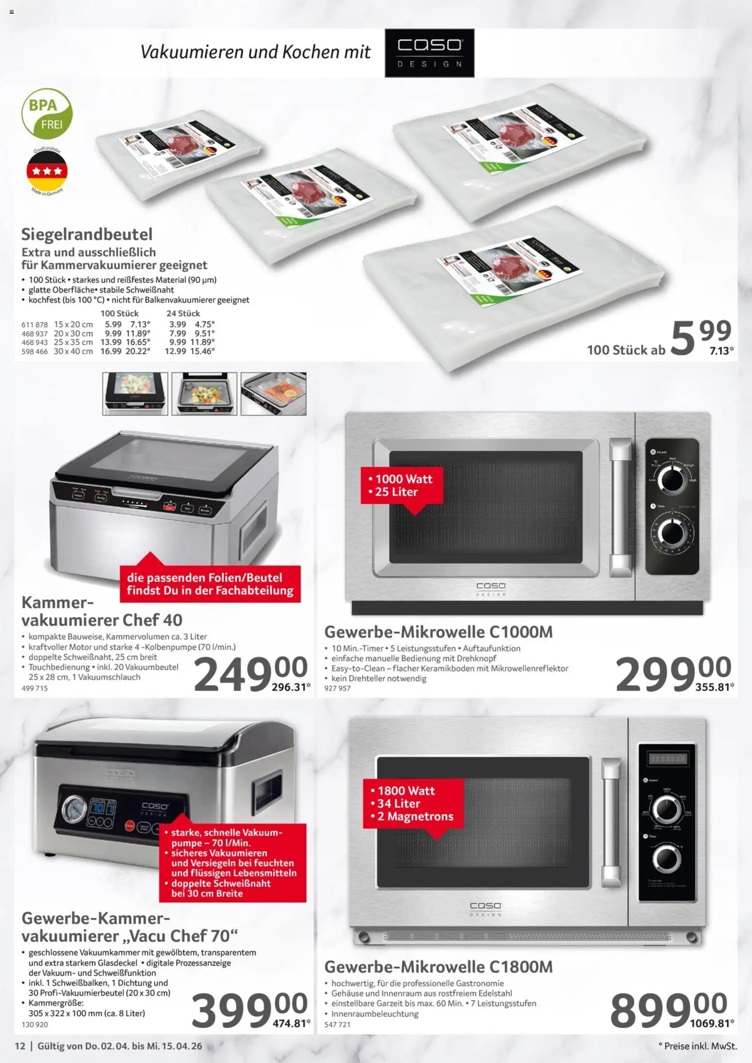 Selgros Gastronomie – gültig ab 02.04.2026 | Seite: 12 | Produkte: Vakuumierer