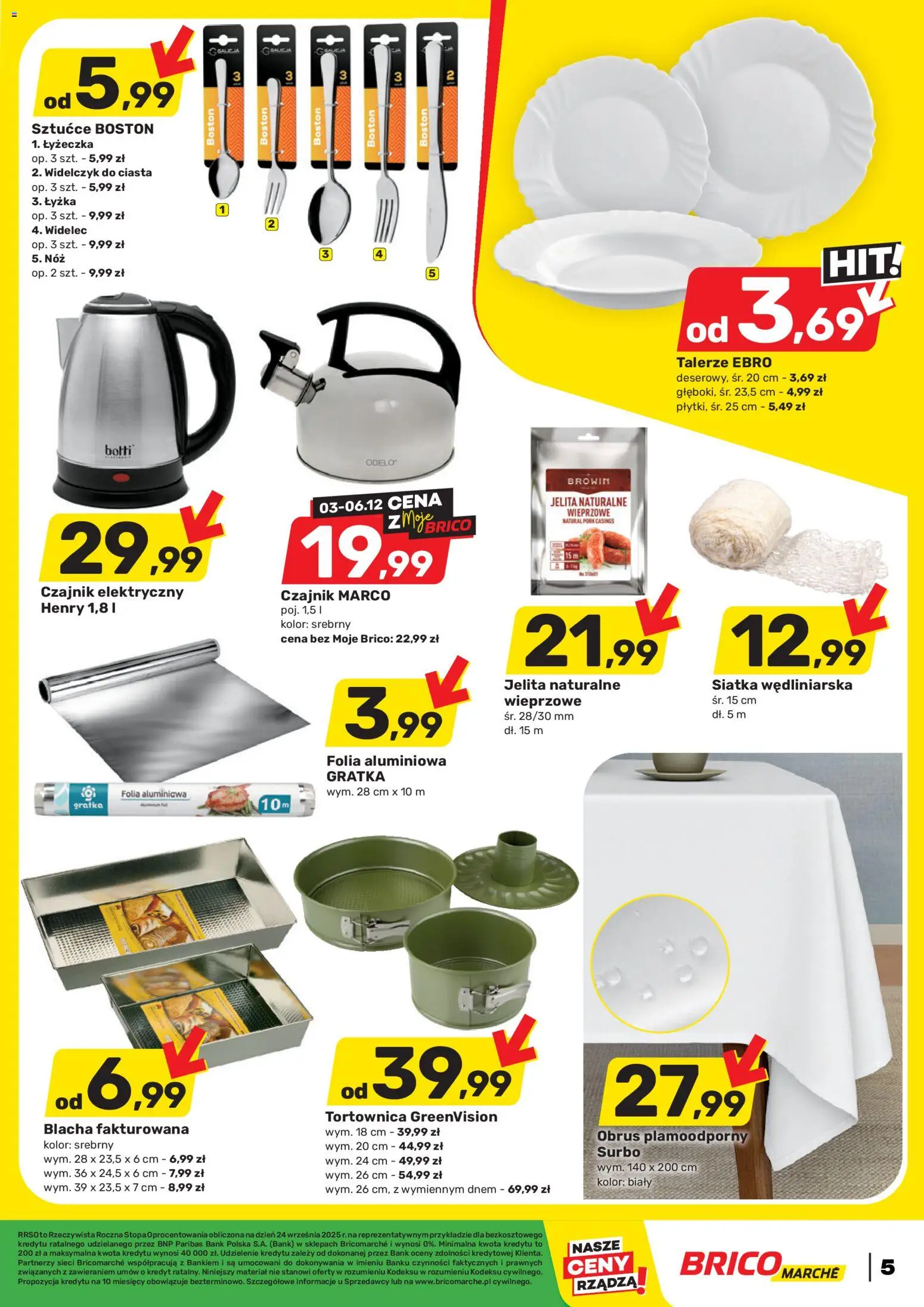 Brico Marché Gazetka od 03.12.2025 | Strona: 5 | Produkty: Czajnik, Talerze, Siatka, Sztućce