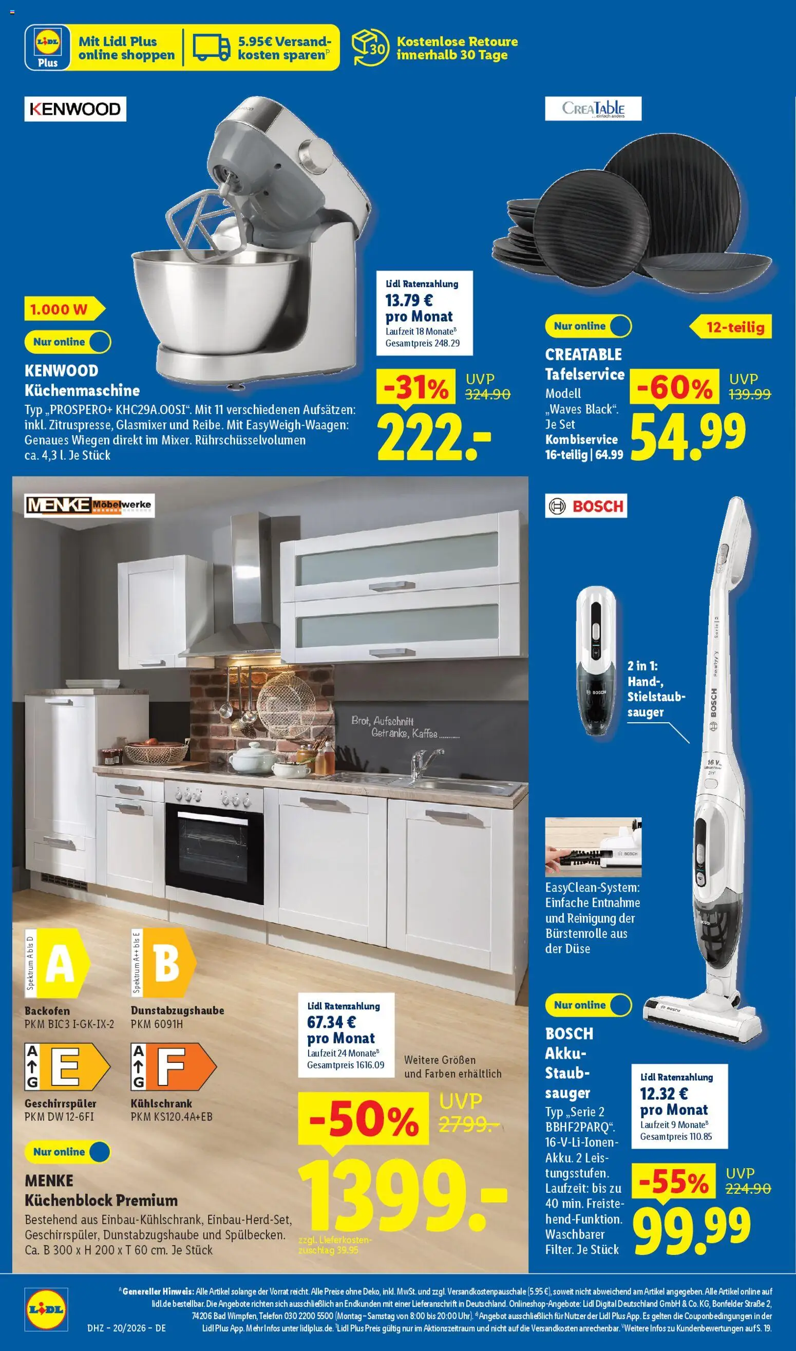 Lidl Prospekt – gültig ab 11.05.2026 | Seite: 20 | Produkte: Geschirrspüler, Küchenblock, Bad, Kühlschrank