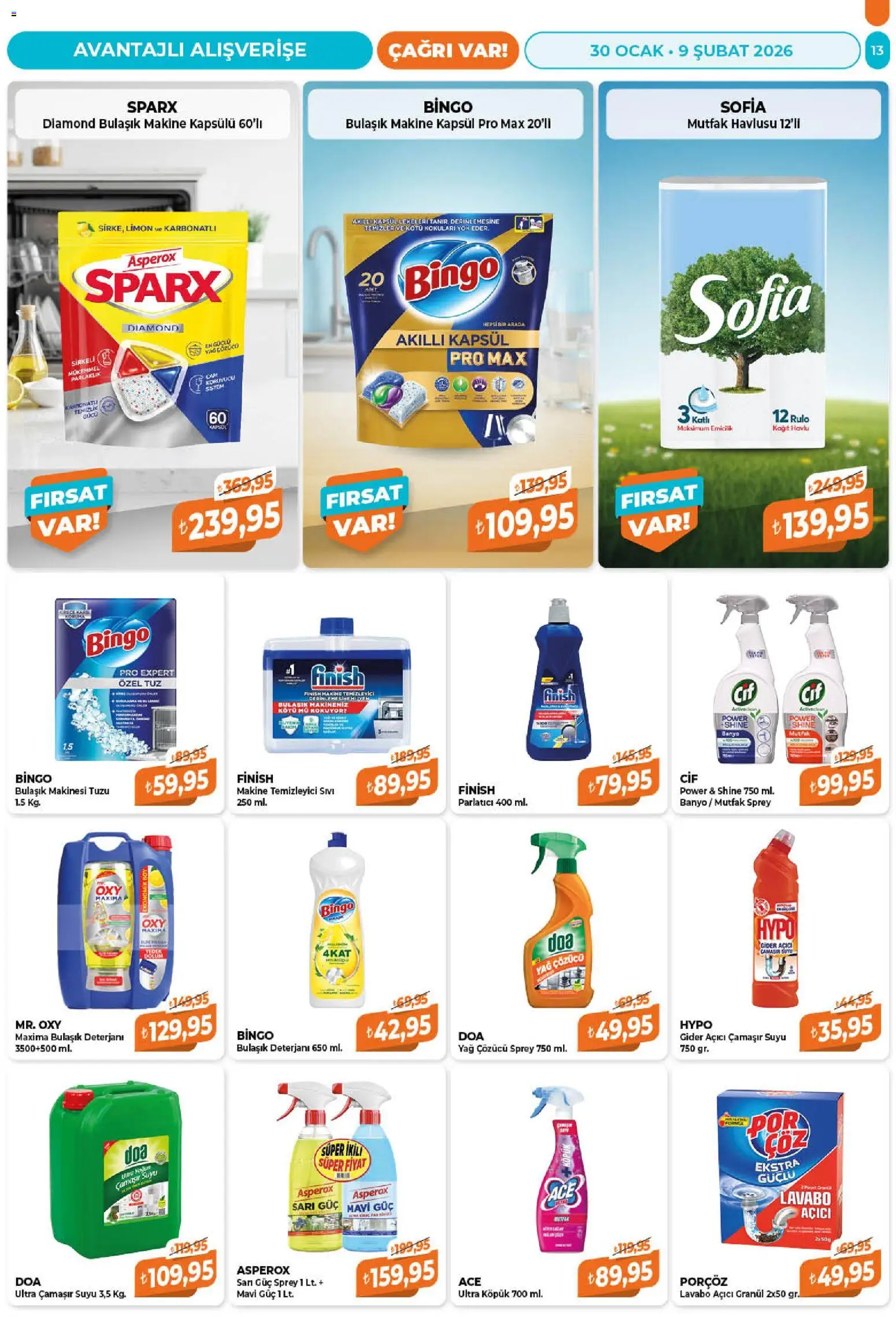 Çağrı Market Katalog - 30.01.2026 tarihinden itibaren geçerlidir | Sayfa: 13 | Ürünler: Bulaşık deterjanı, Yağ çözücü, Kağıt havlu, Bulaşık makinesi