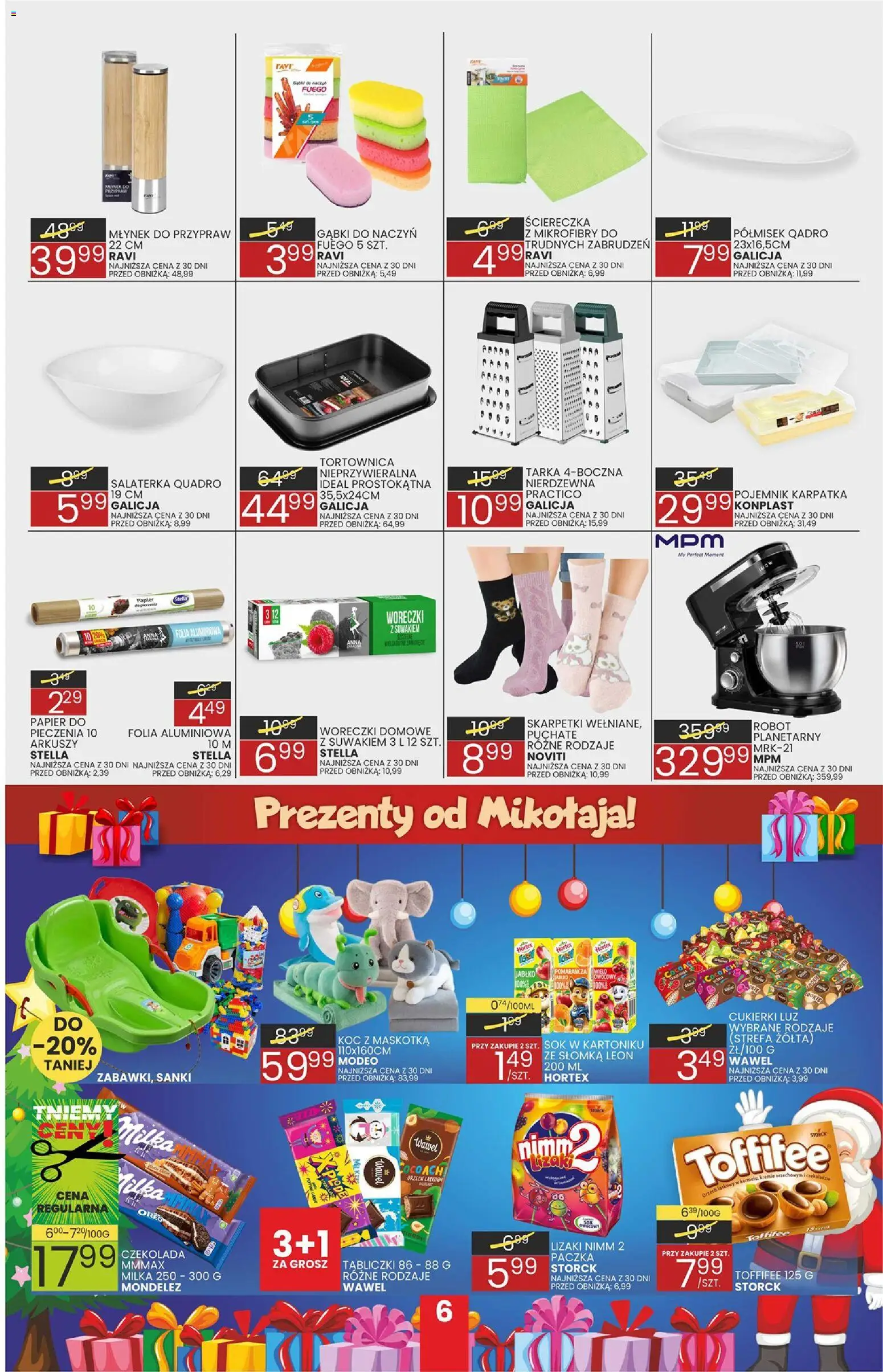 Wafelek Gazetka od 24.11.2025 | Strona: 6 | Produkty: Skarpetki, Koc, Sok, Cukierki