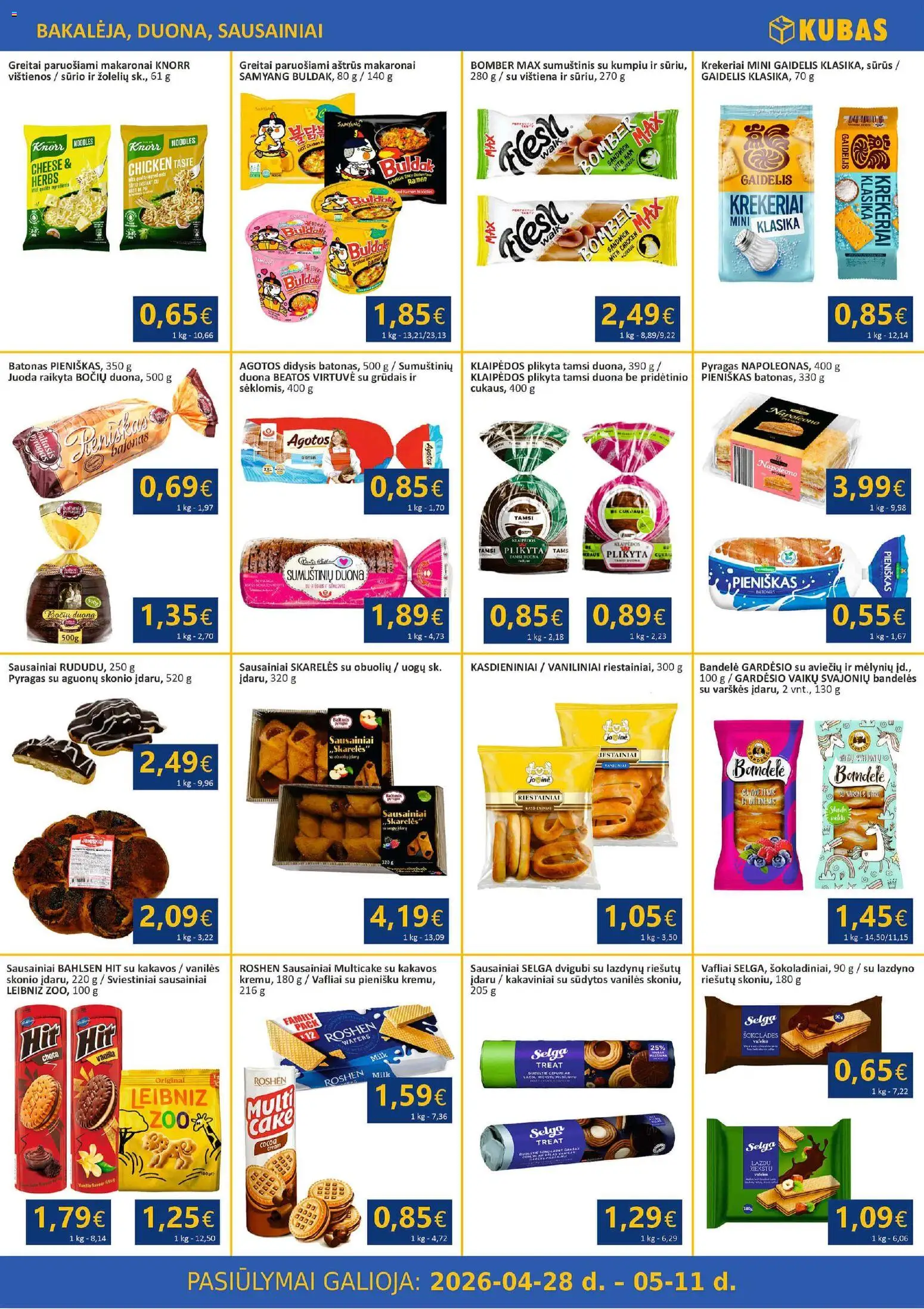 Kubas akcijos nuo 28.04.2026 | Puslapis: 6 | Prekių: Batonas, Duona, Vištiena, Greitai paruošiami makaronai