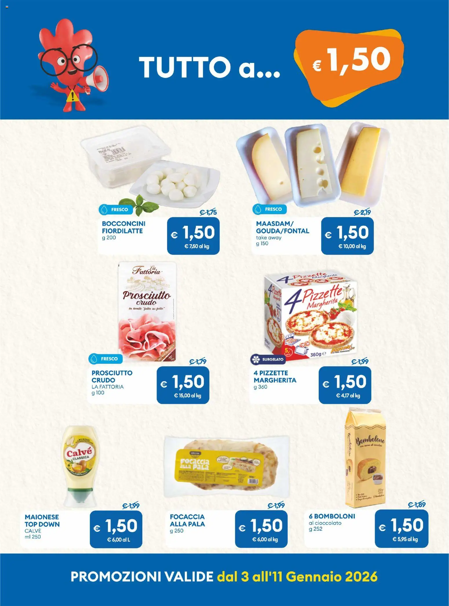 Volantino MD Discount del 03.01.2026 | Pagina: 6 | Prodotti: Cioccolato, Focaccia, Maionese, Prosciutto