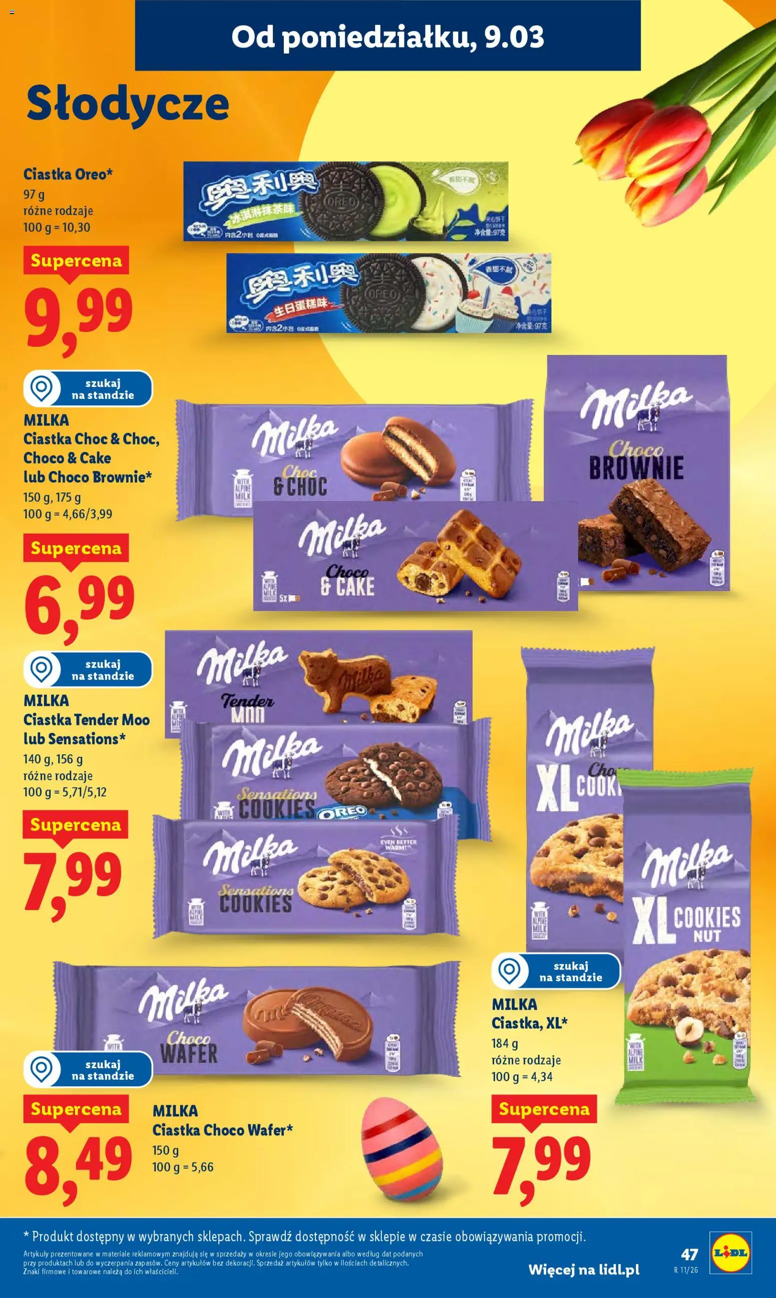 Lidl gazetka od 09.03.2026 | Strona: 47 | Produkty: Słodycze, Milka, Brownie, Ciastka